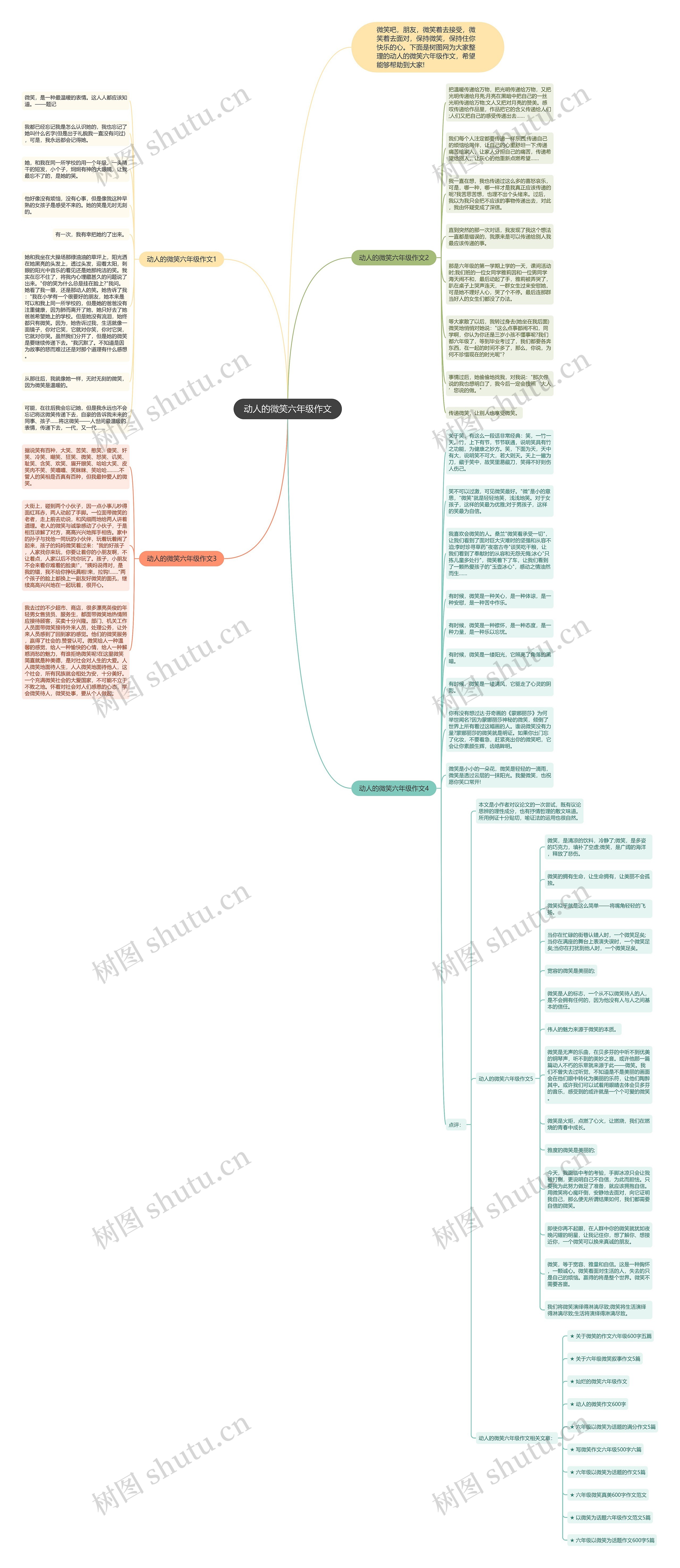 动人的微笑六年级作文思维导图