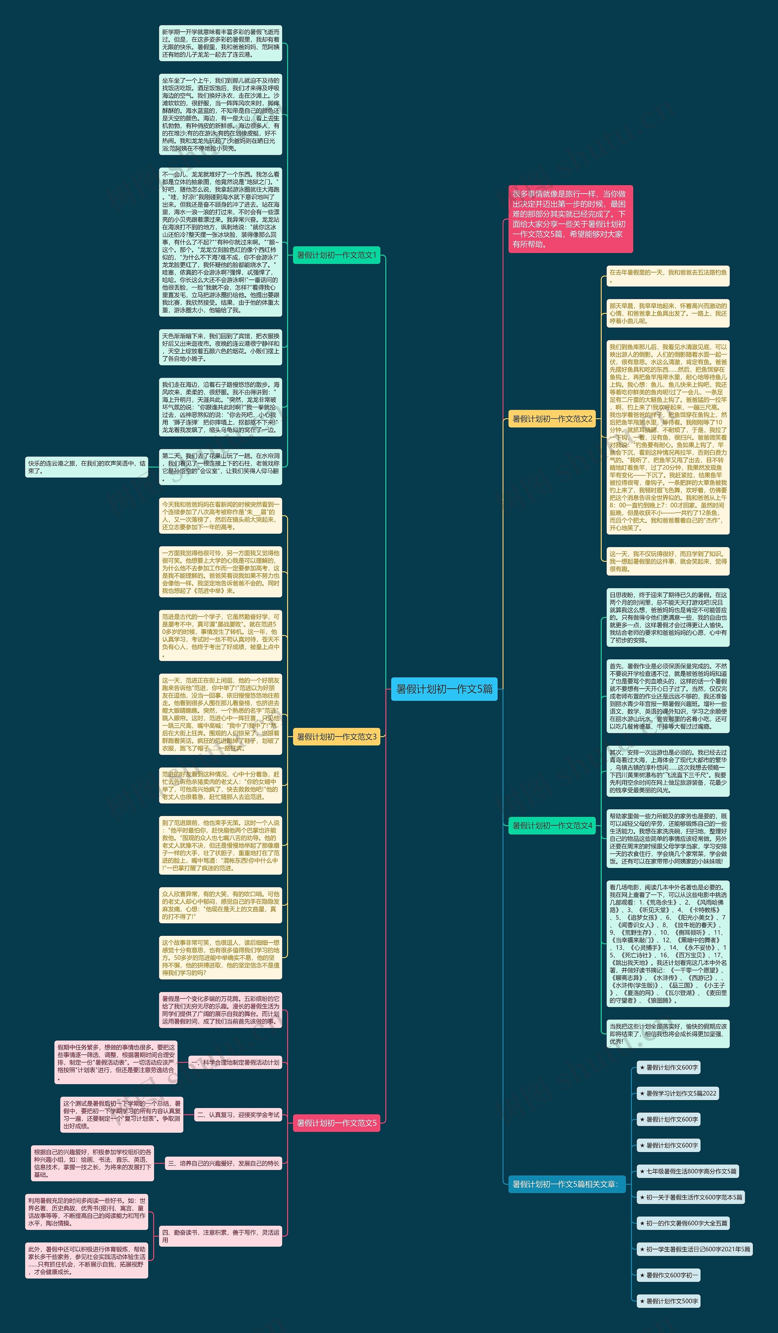 暑假计划初一作文5篇思维导图