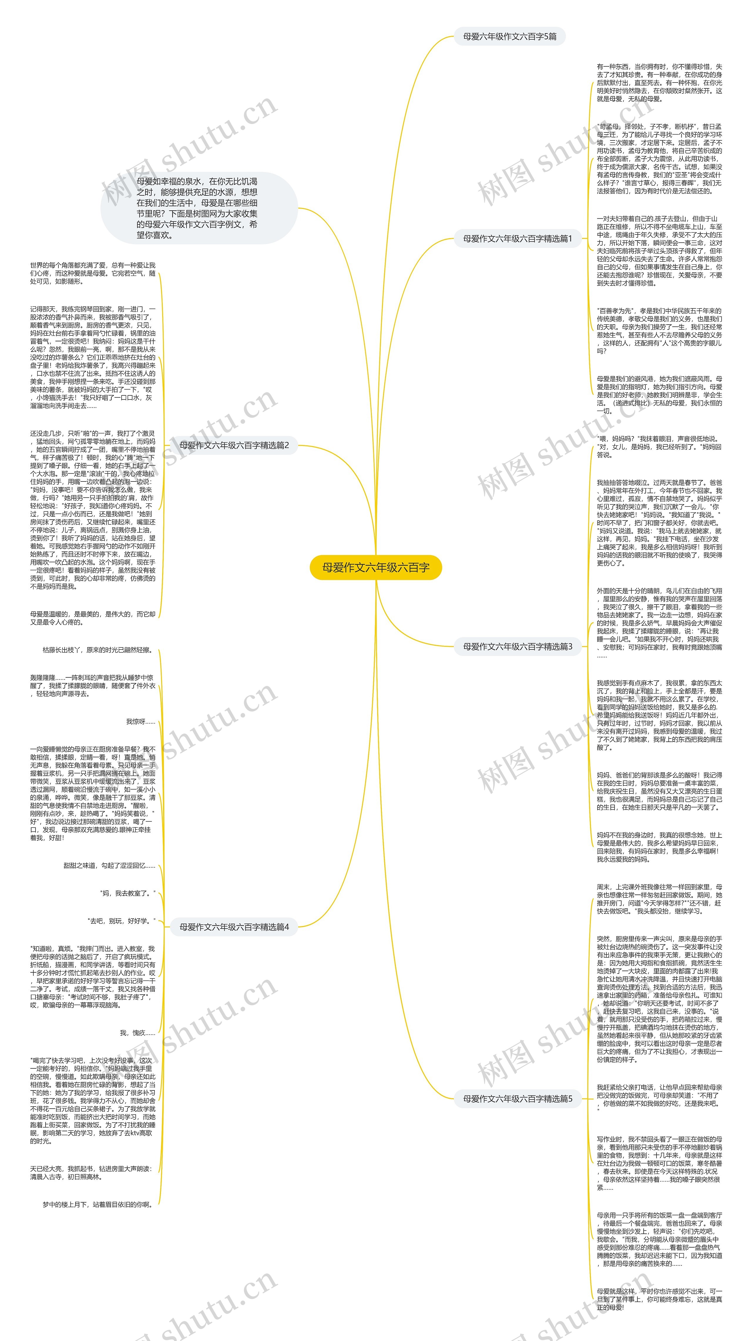 母爱作文六年级六百字思维导图