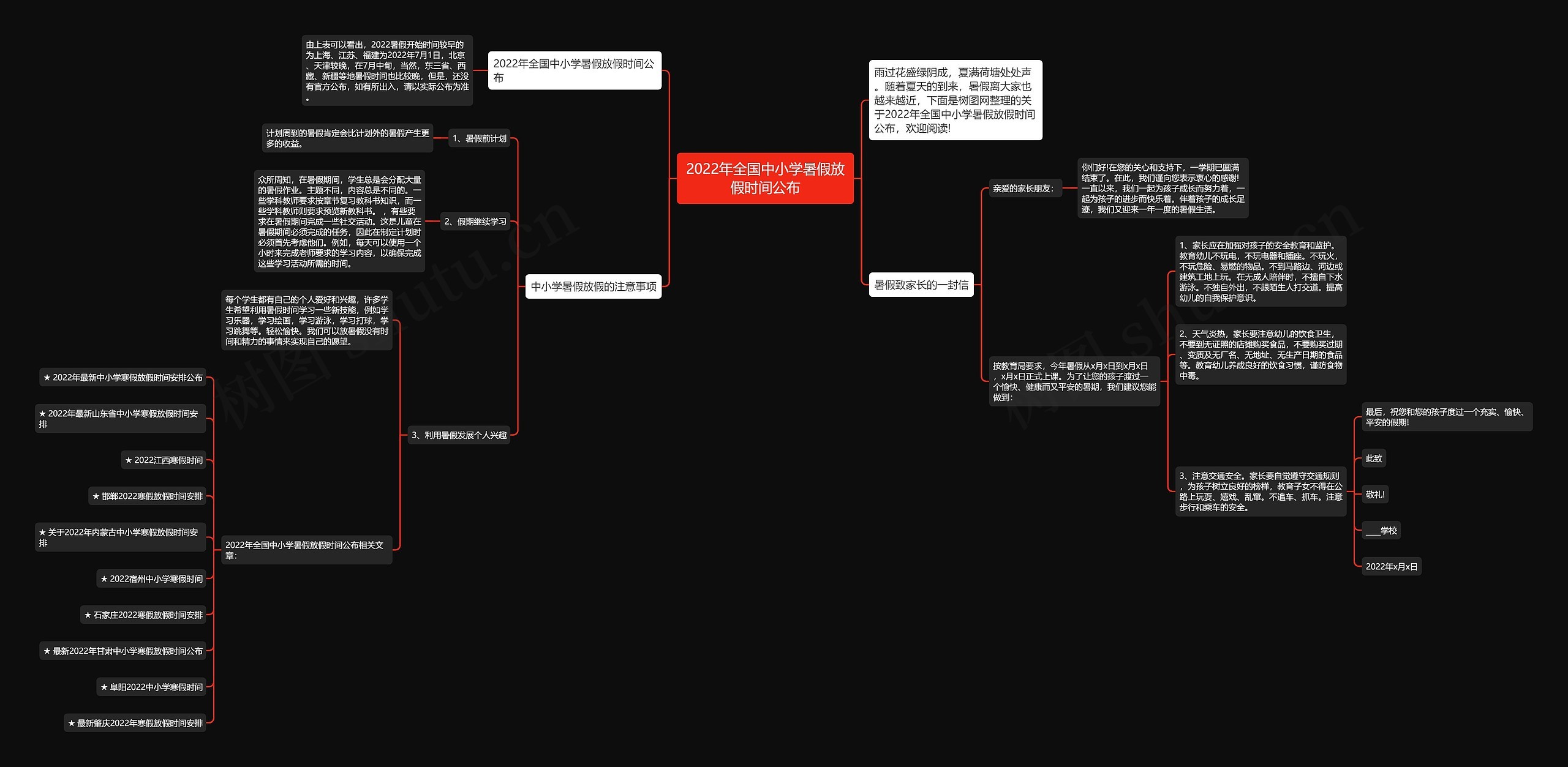 2022年全国中小学暑假放假时间公布思维导图