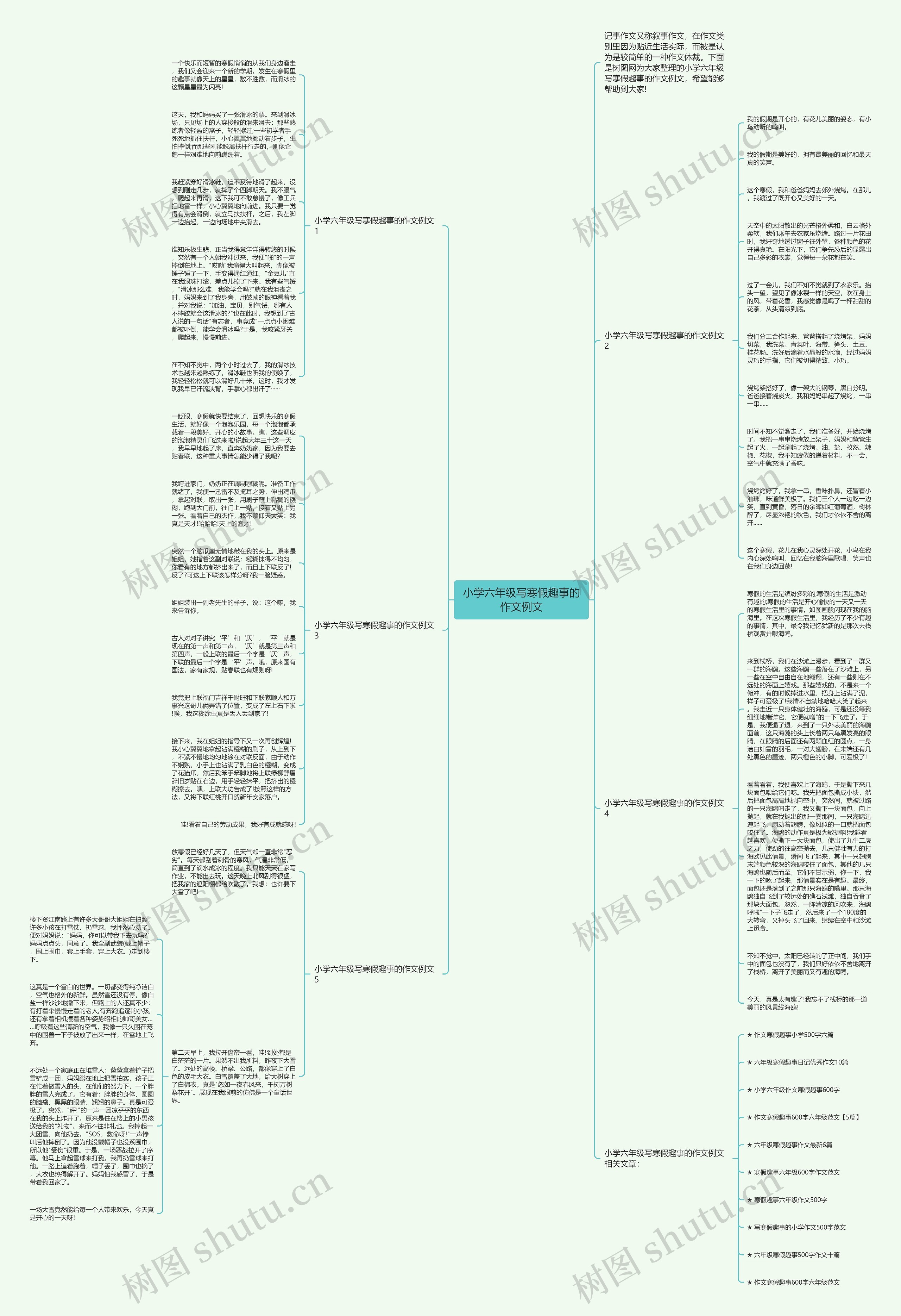 小学六年级写寒假趣事的作文例文思维导图