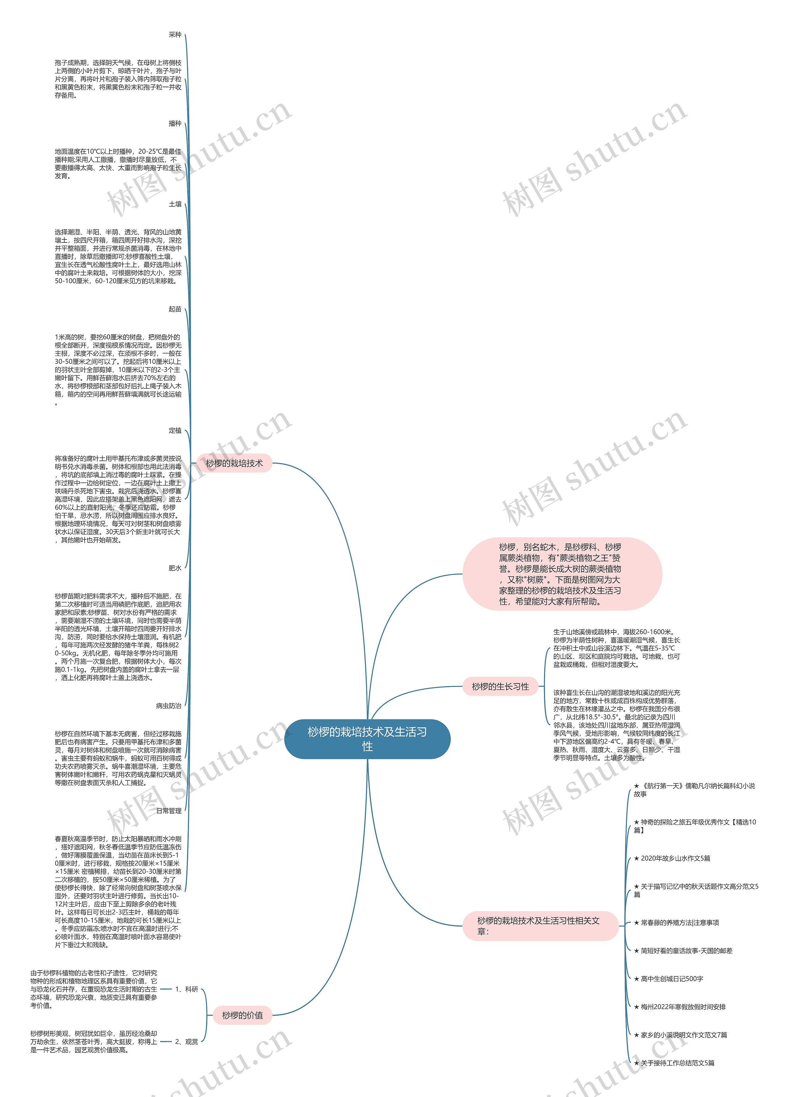 桫椤的栽培技术及生活习性思维导图