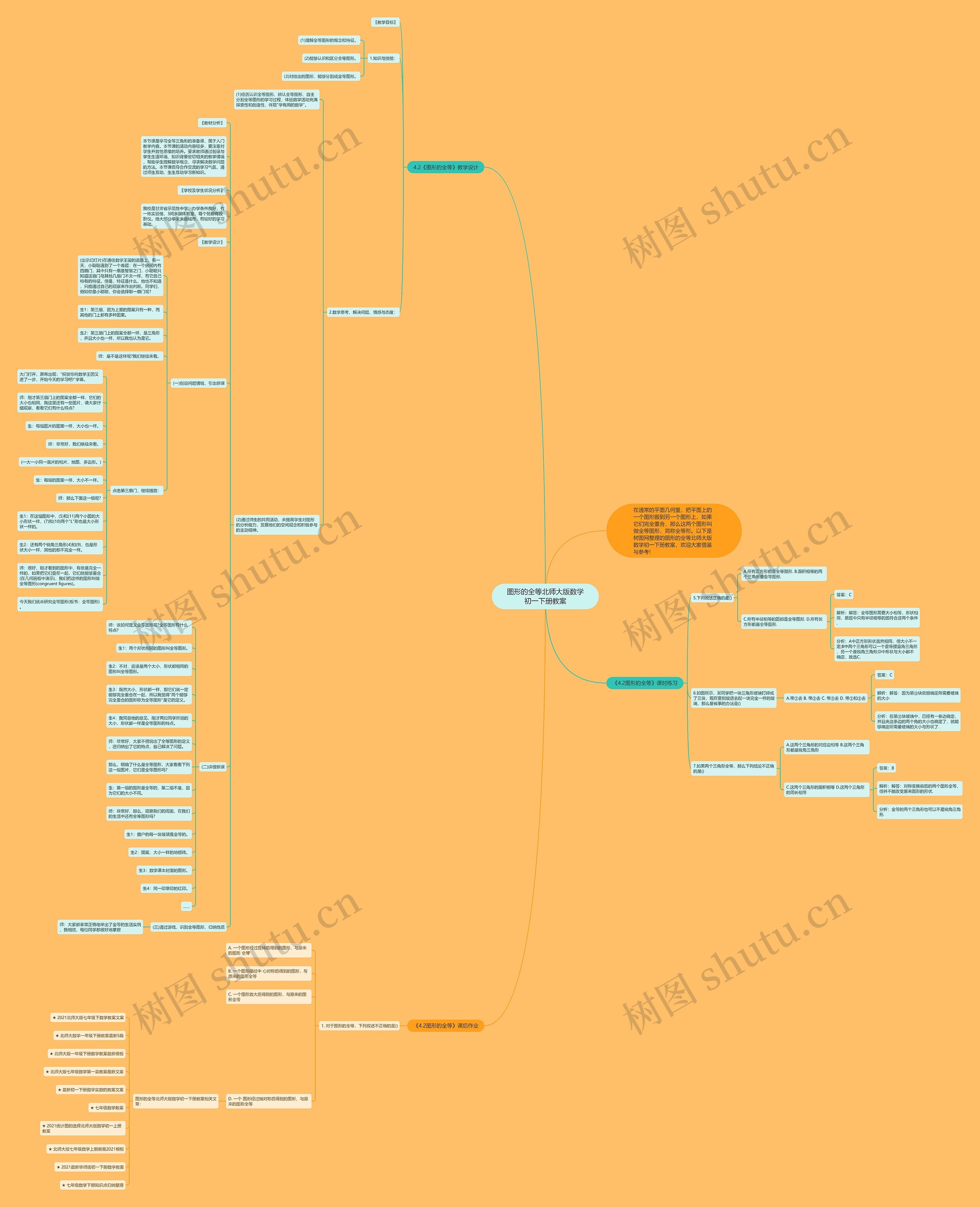 图形的全等北师大版数学初一下册教案思维导图