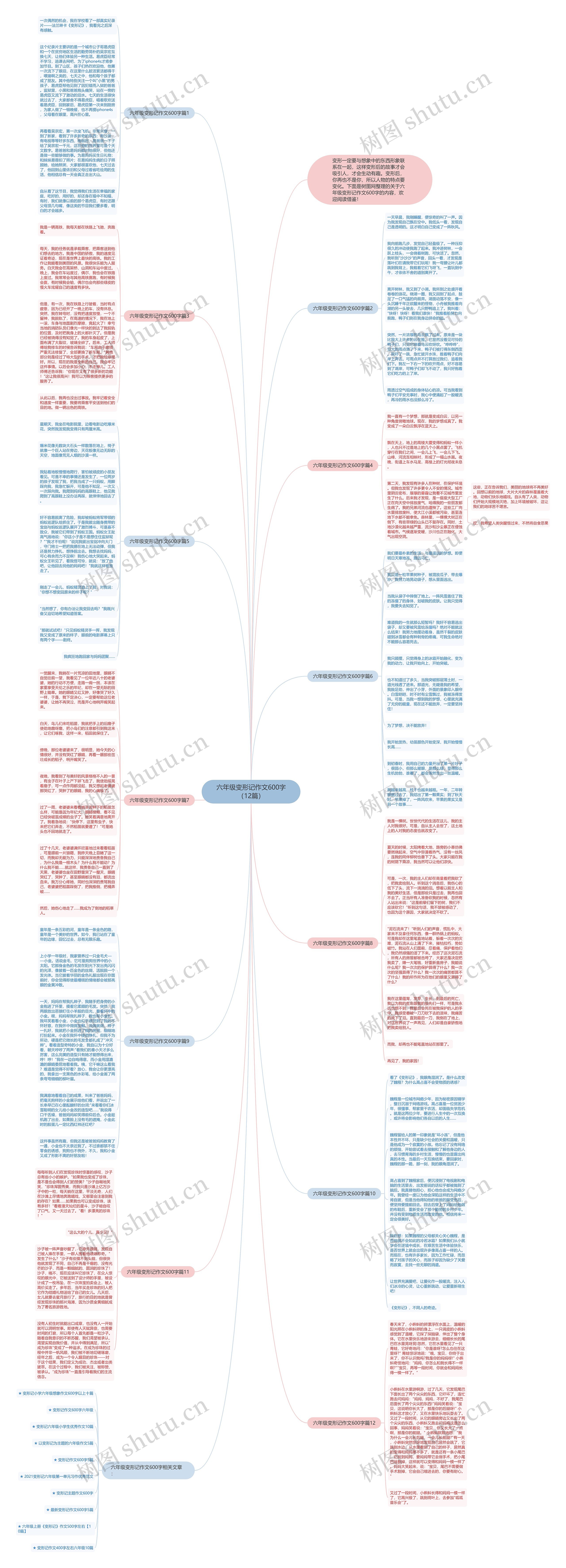 六年级变形记作文600字（12篇）思维导图