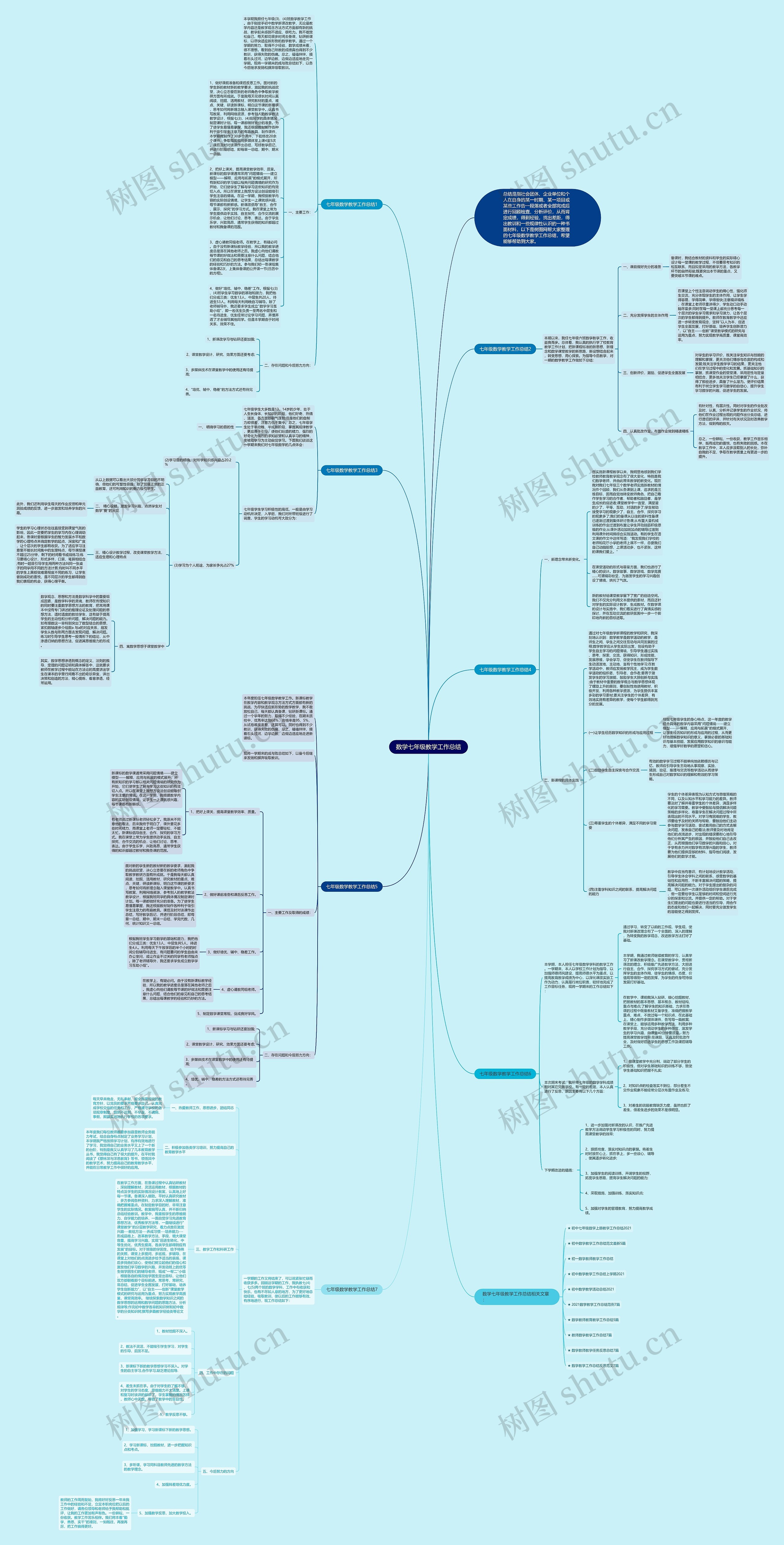 数学七年级教学工作总结思维导图