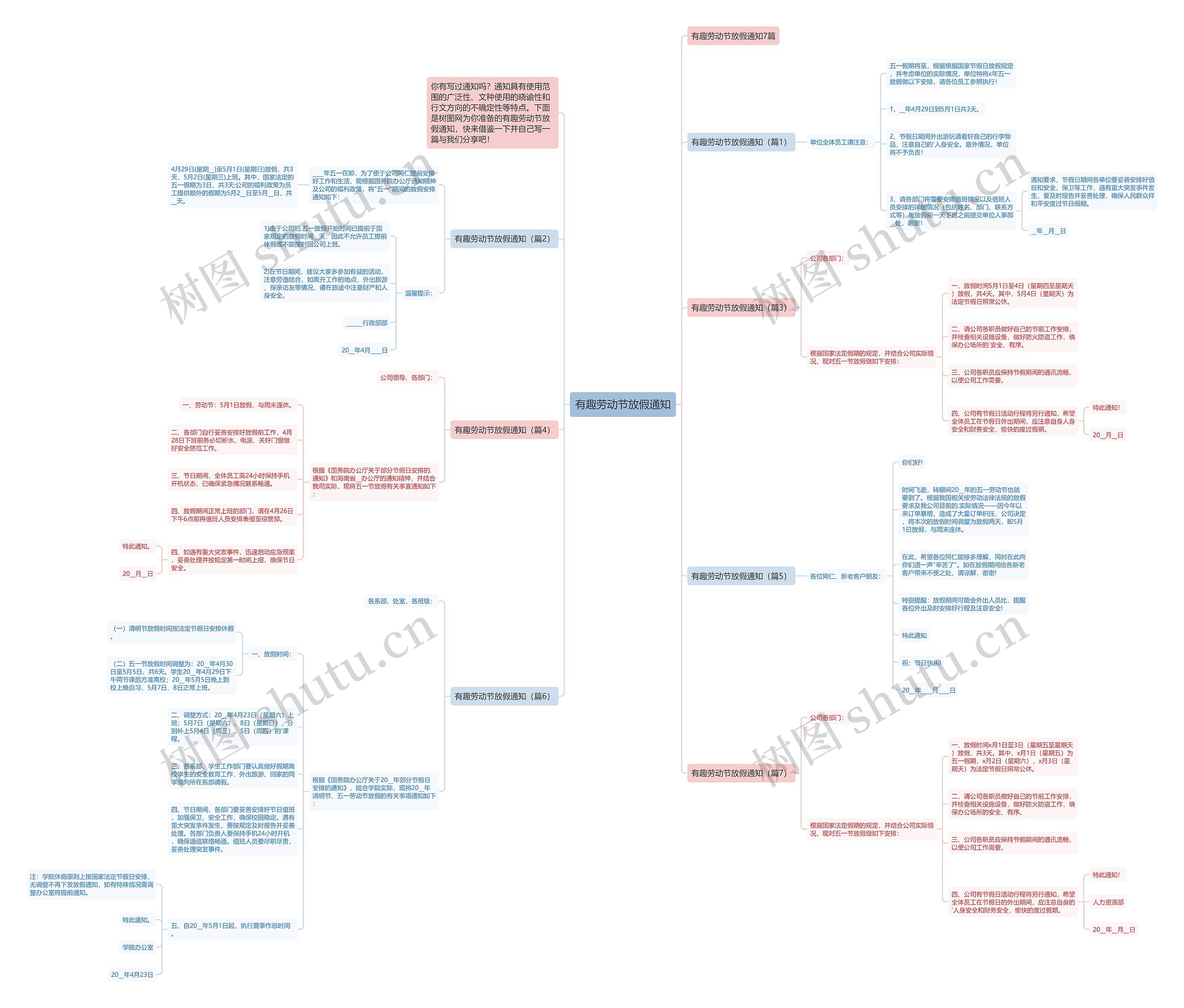 有趣劳动节放假通知思维导图