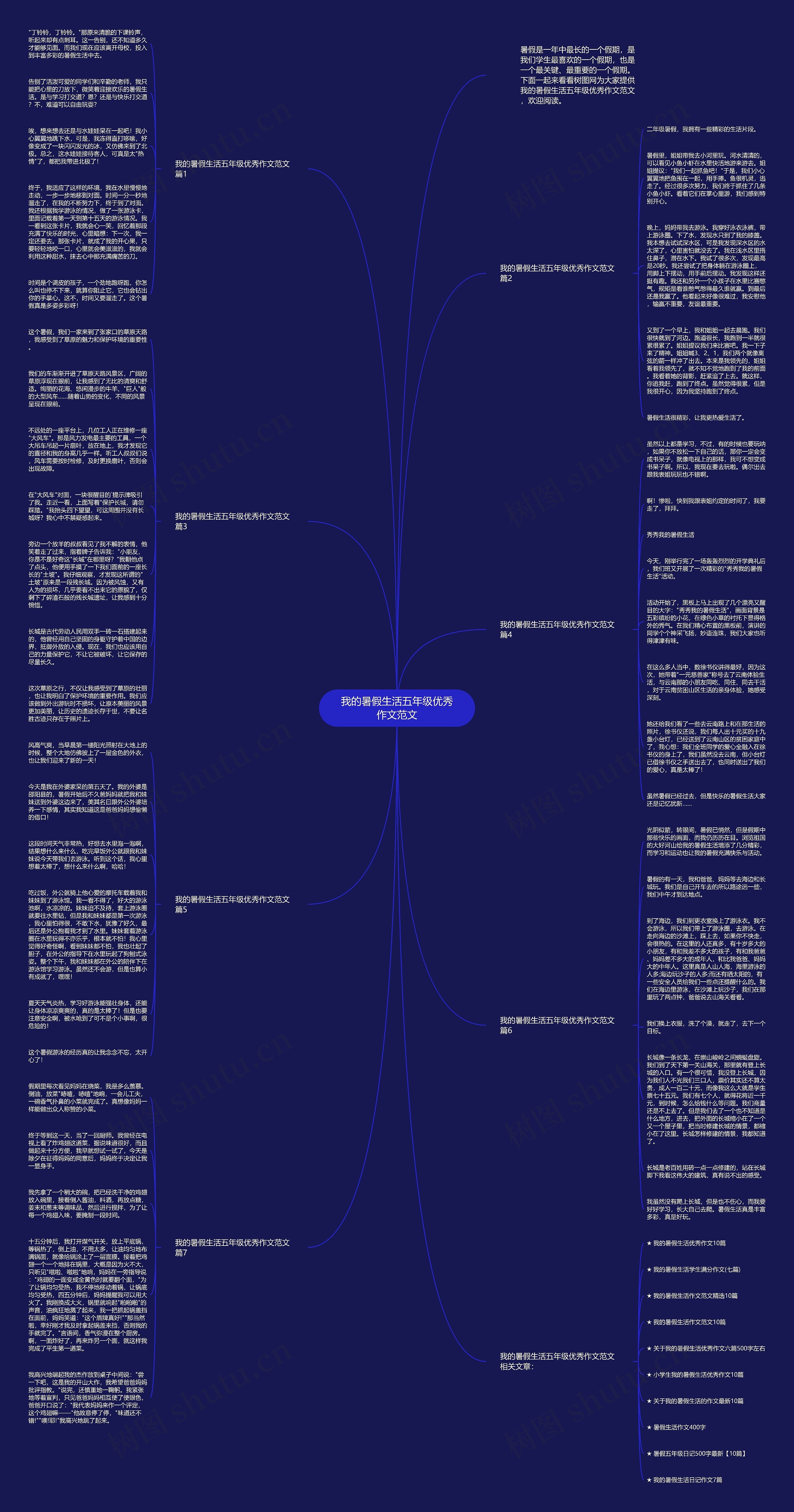 我的暑假生活五年级优秀作文范文思维导图