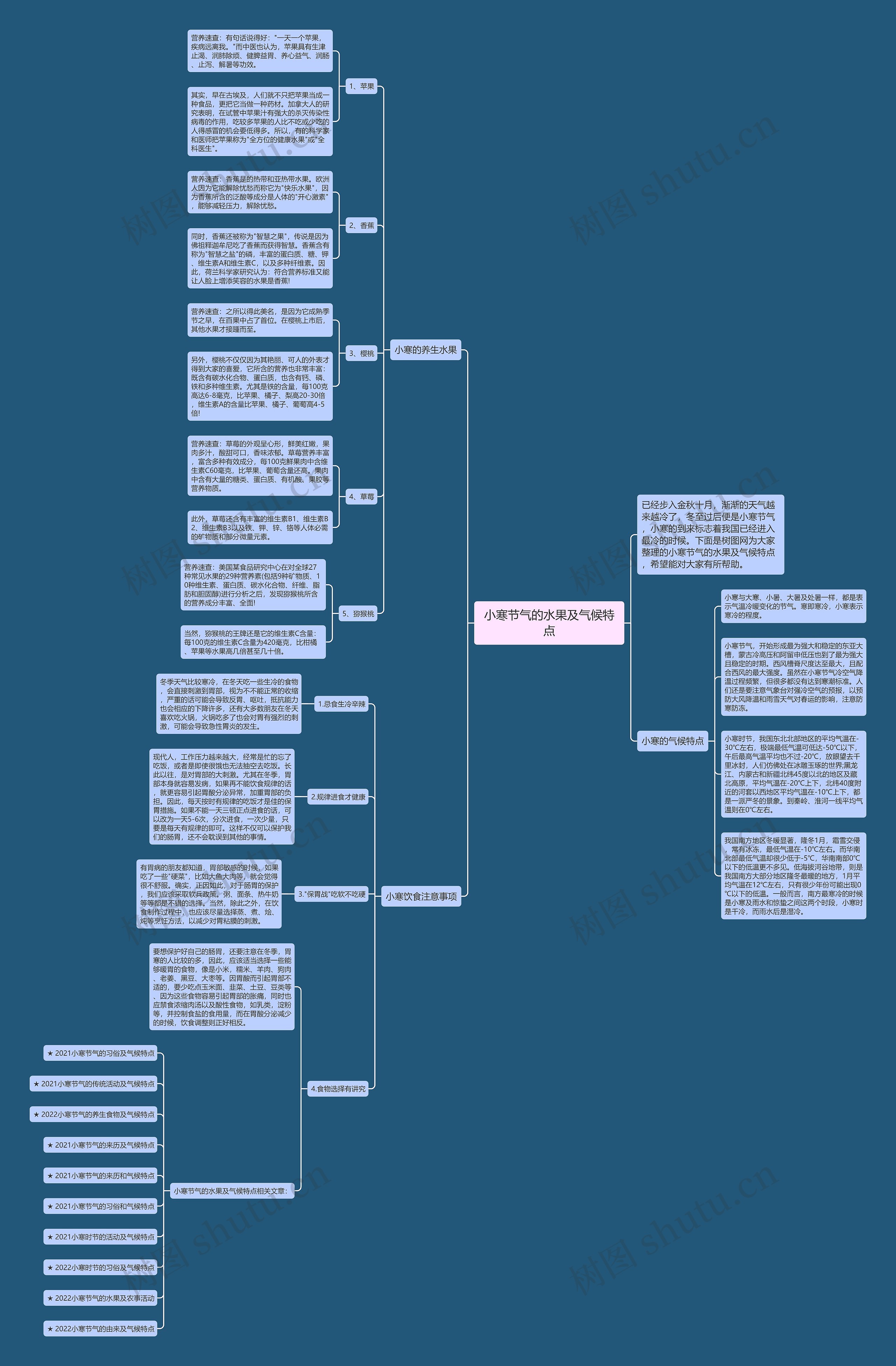 小寒节气的水果及气候特点思维导图