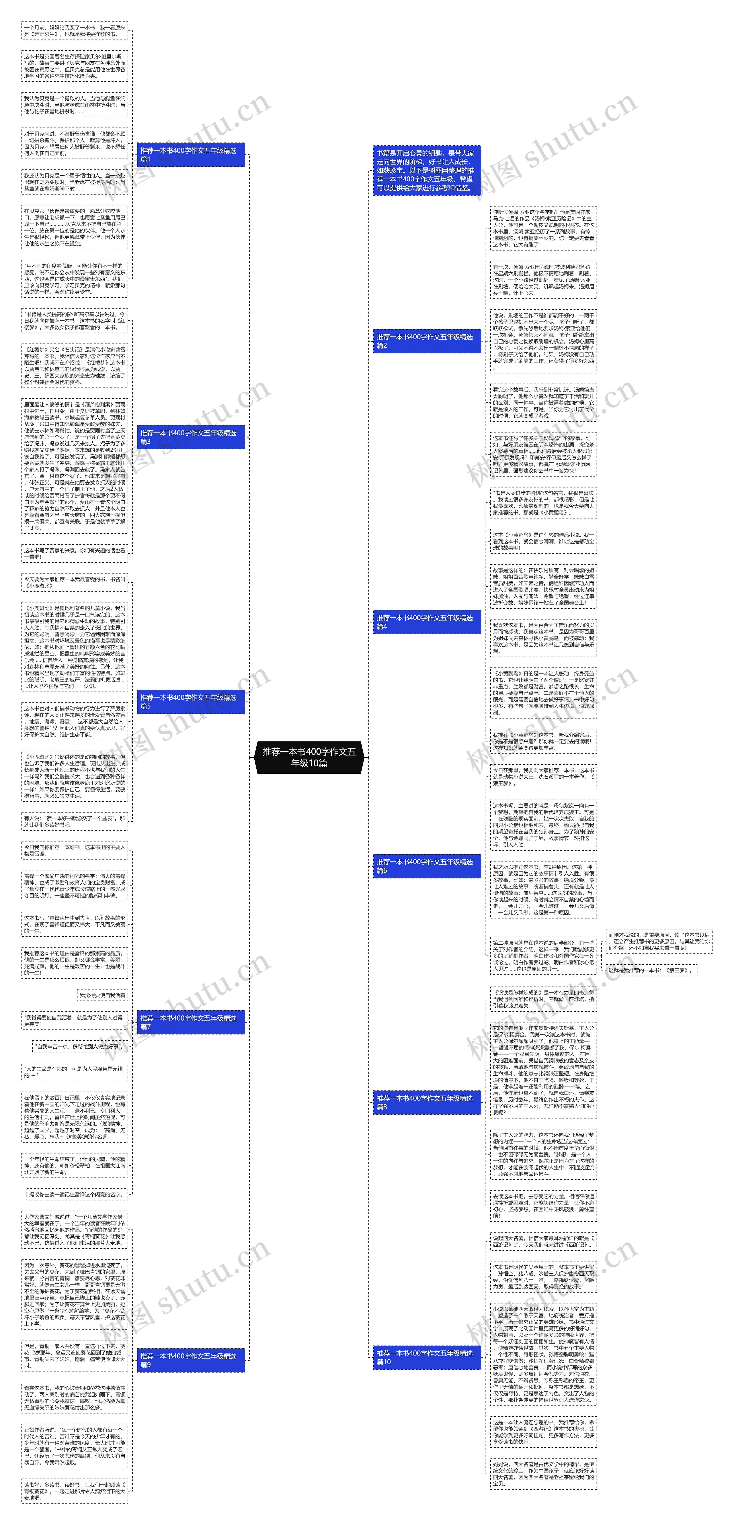 推荐一本书400字作文五年级10篇思维导图