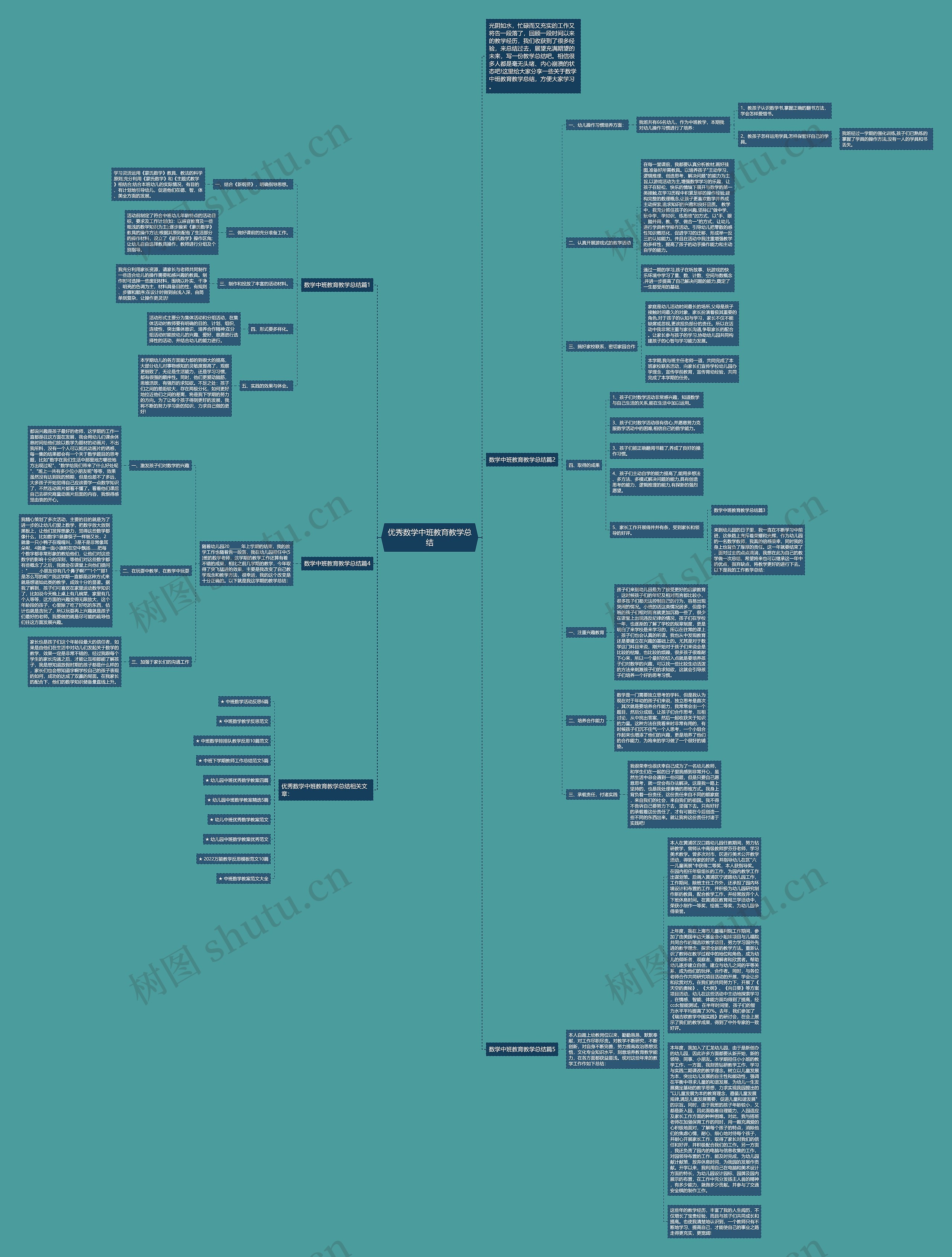 优秀数学中班教育教学总结思维导图