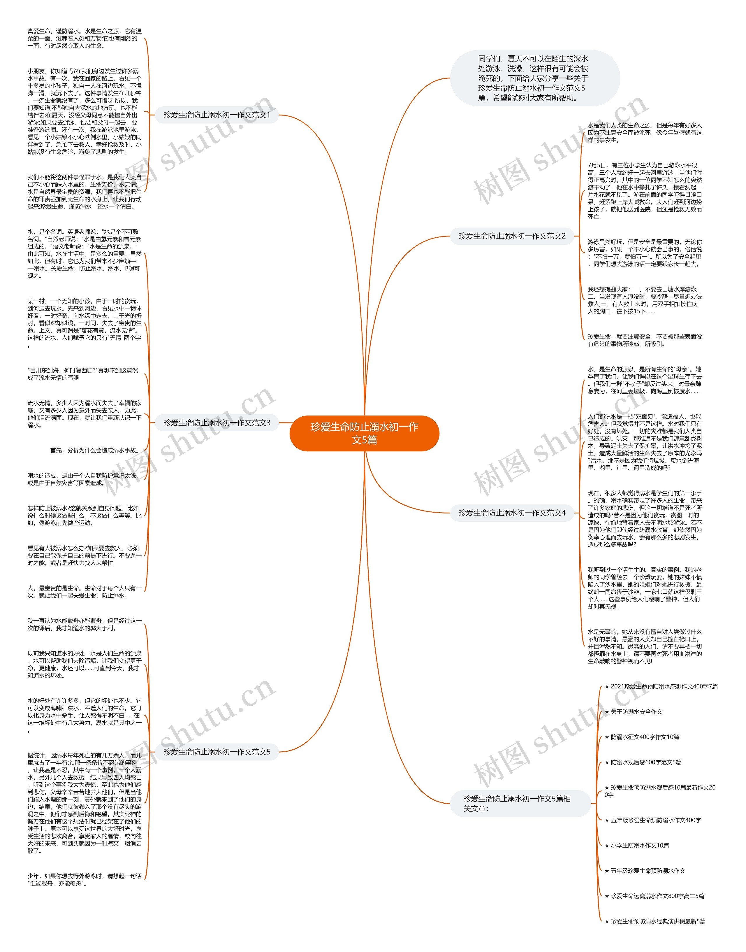 珍爱生命防止溺水初一作文5篇思维导图