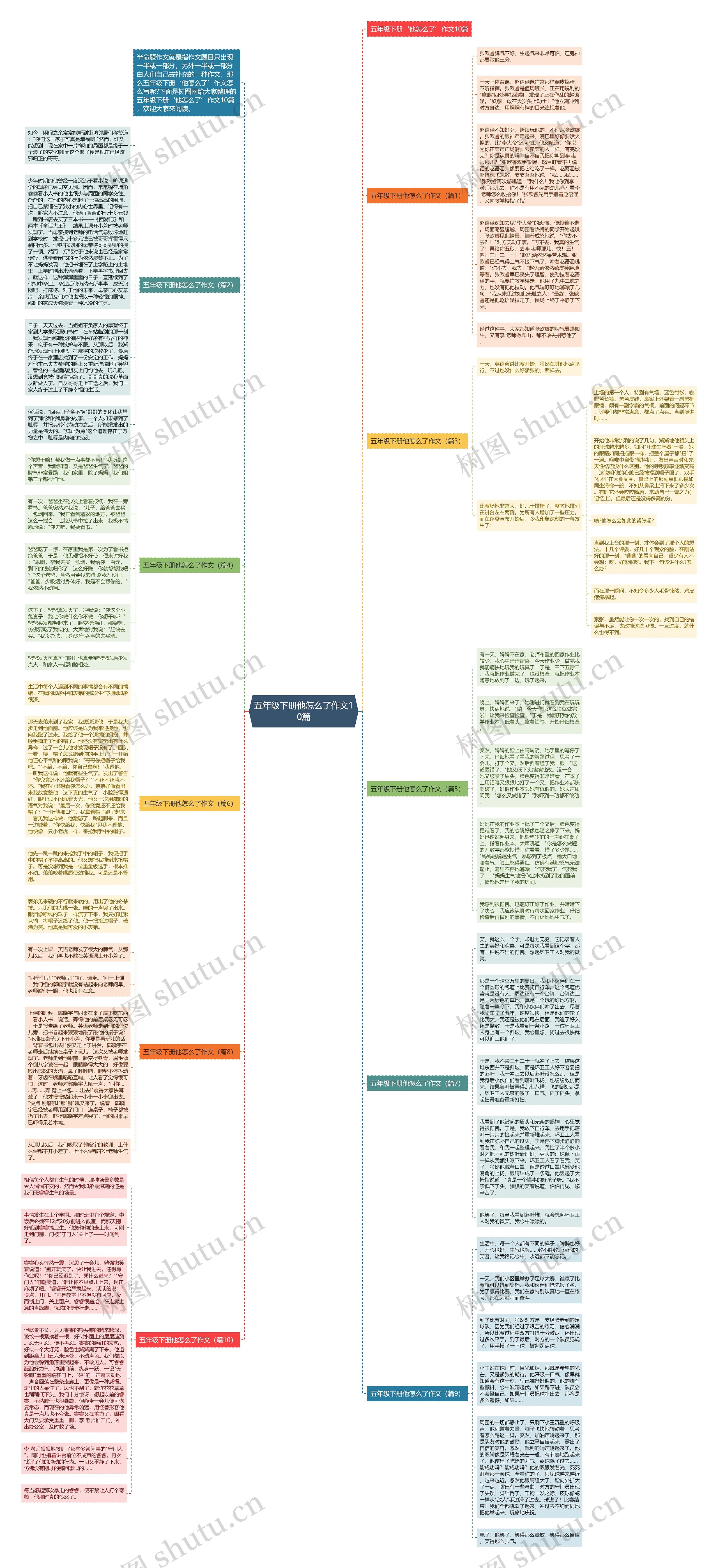 五年级下册他怎么了作文10篇思维导图