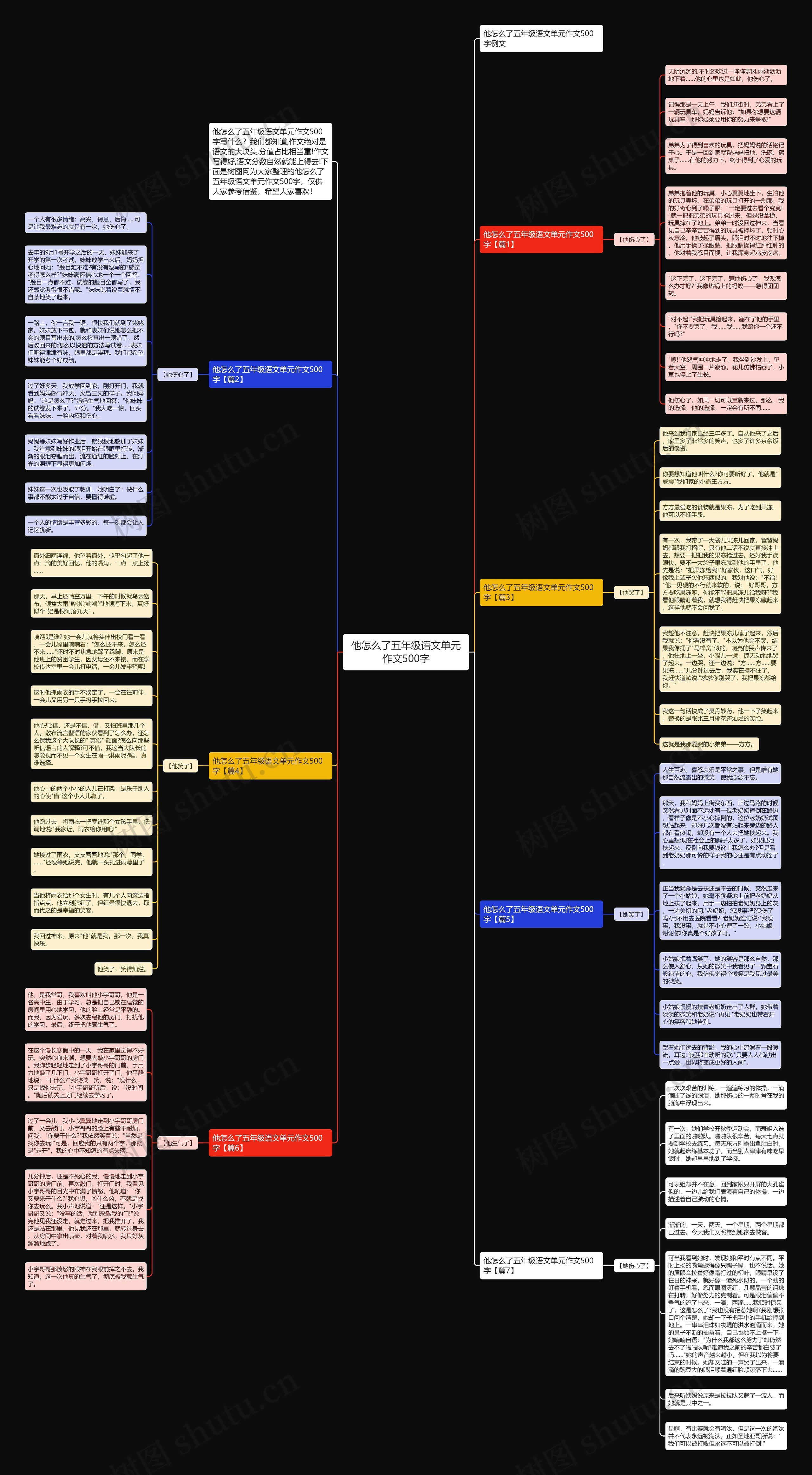 他怎么了五年级语文单元作文500字思维导图