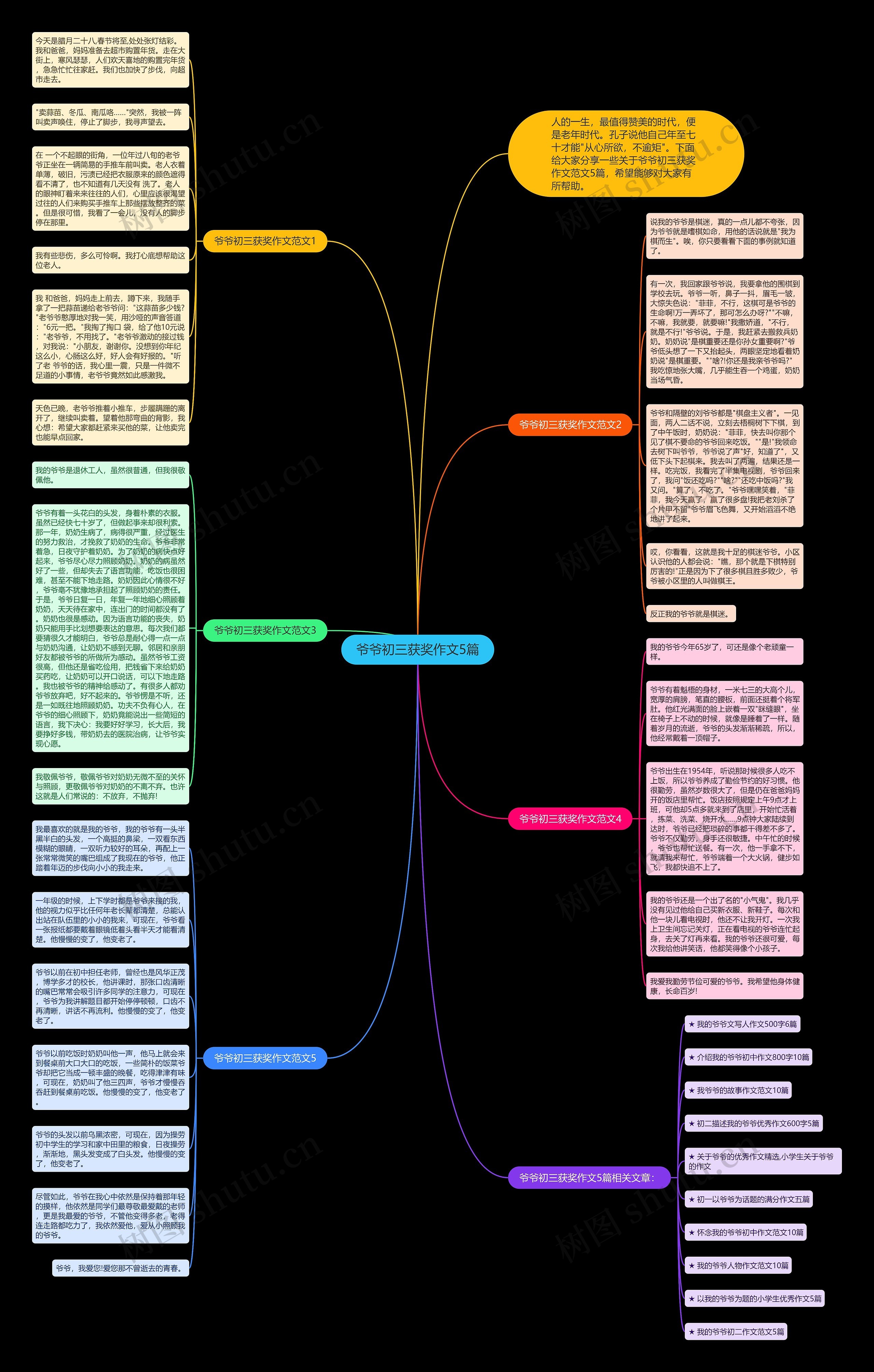 爷爷初三获奖作文5篇思维导图
