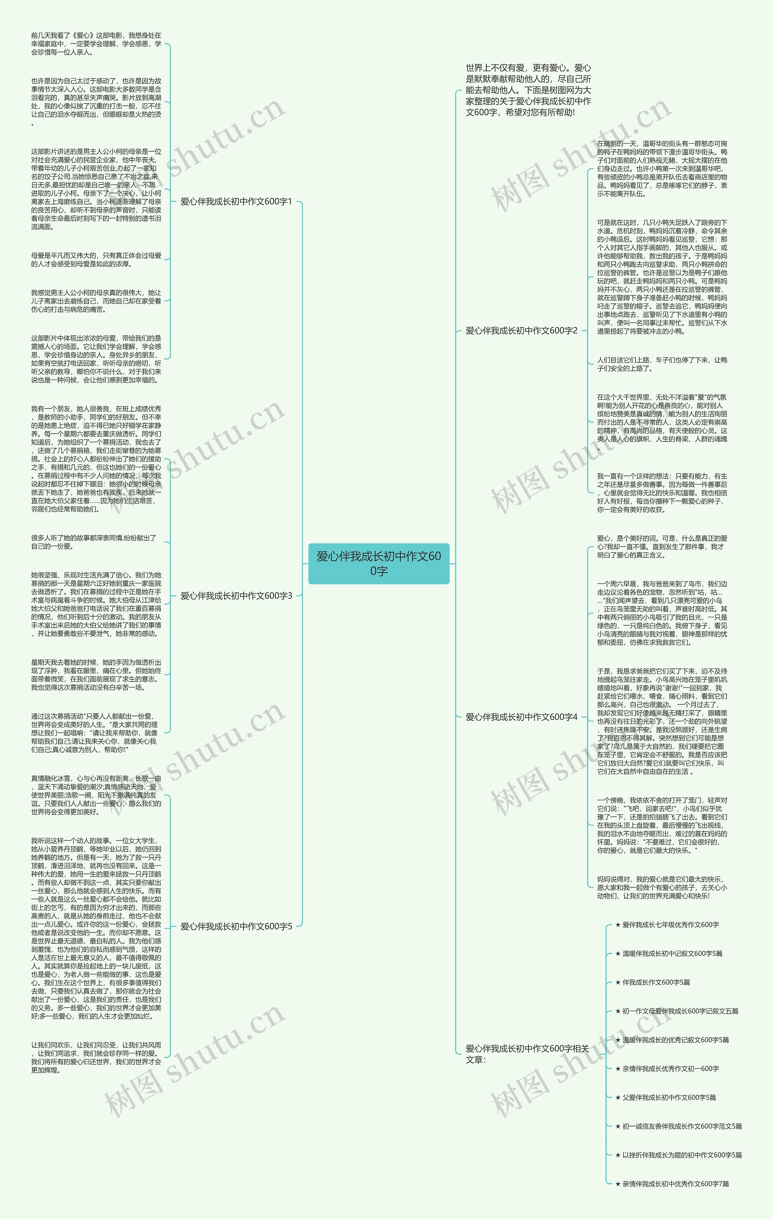 爱心伴我成长初中作文600字思维导图