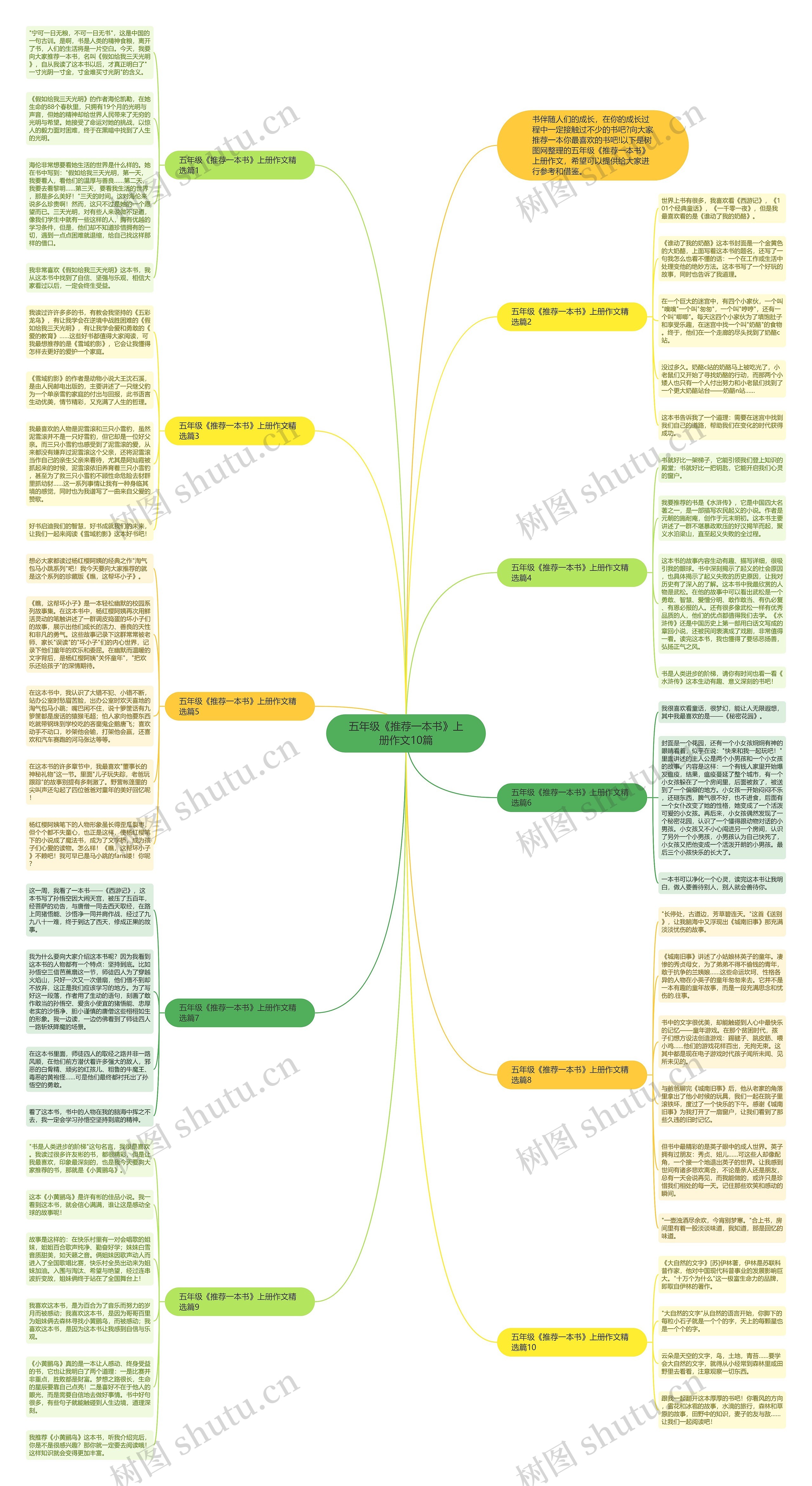 五年级《推荐一本书》上册作文10篇思维导图