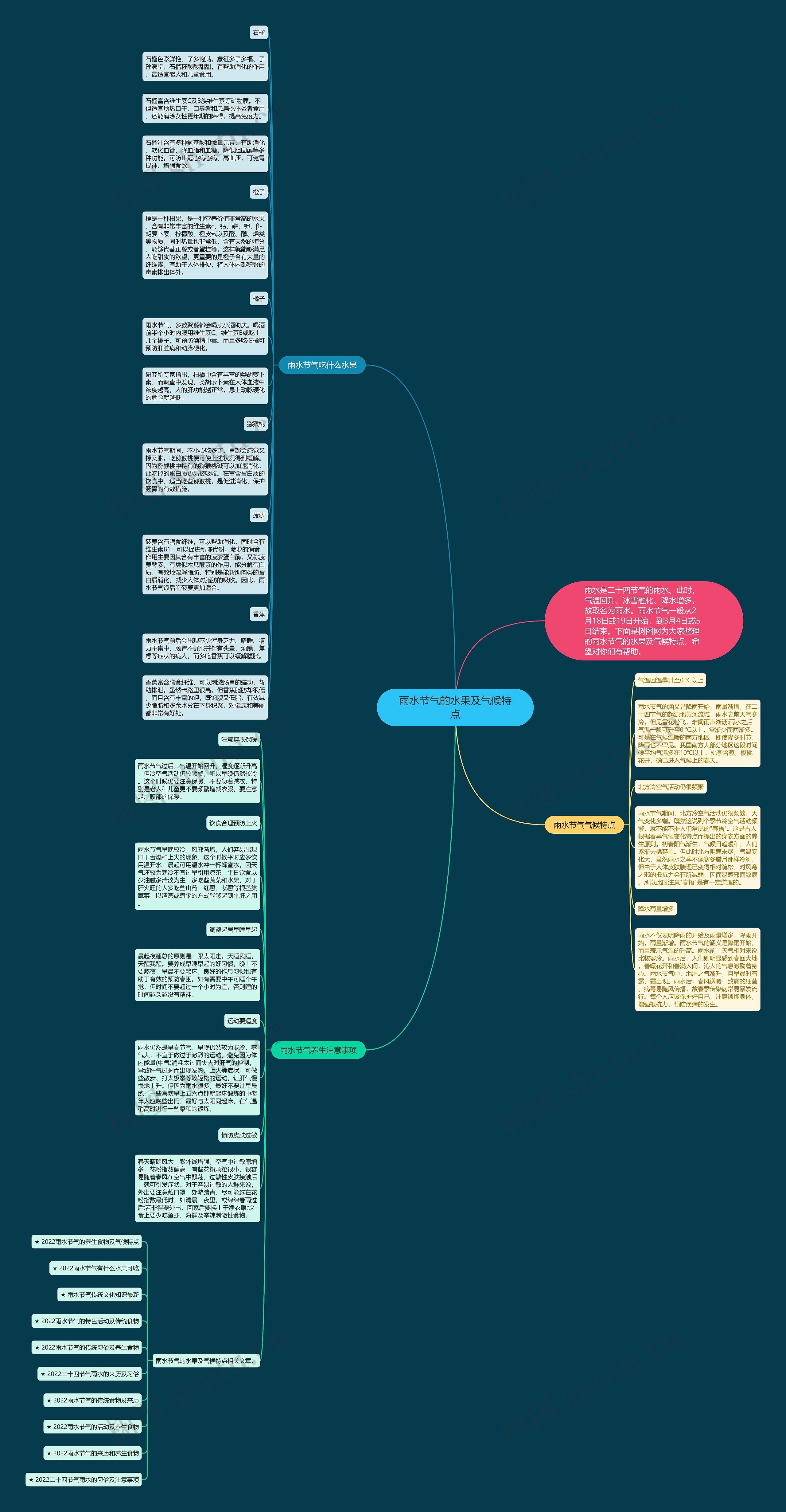 雨水节气的水果及气候特点思维导图