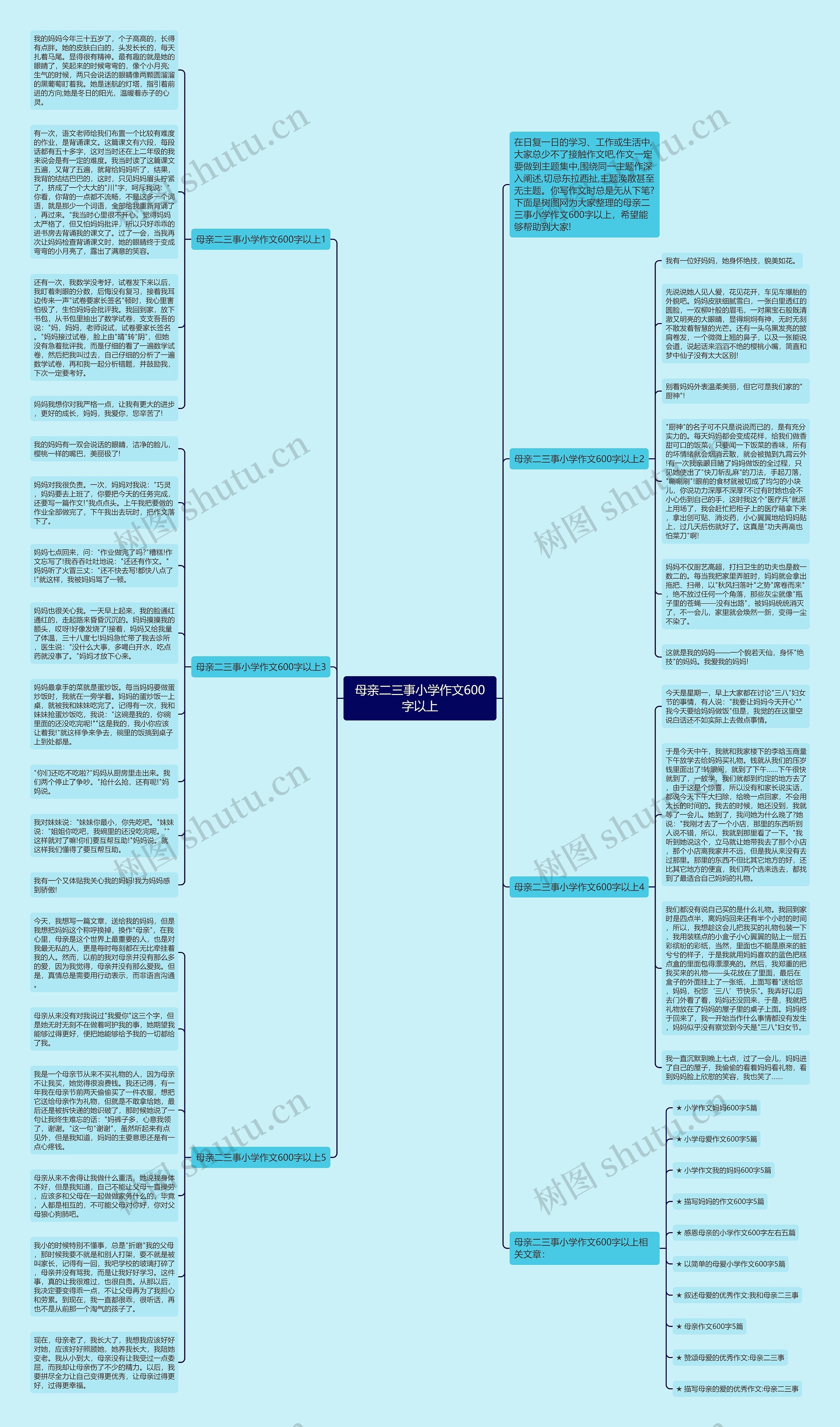 母亲二三事小学作文600字以上思维导图