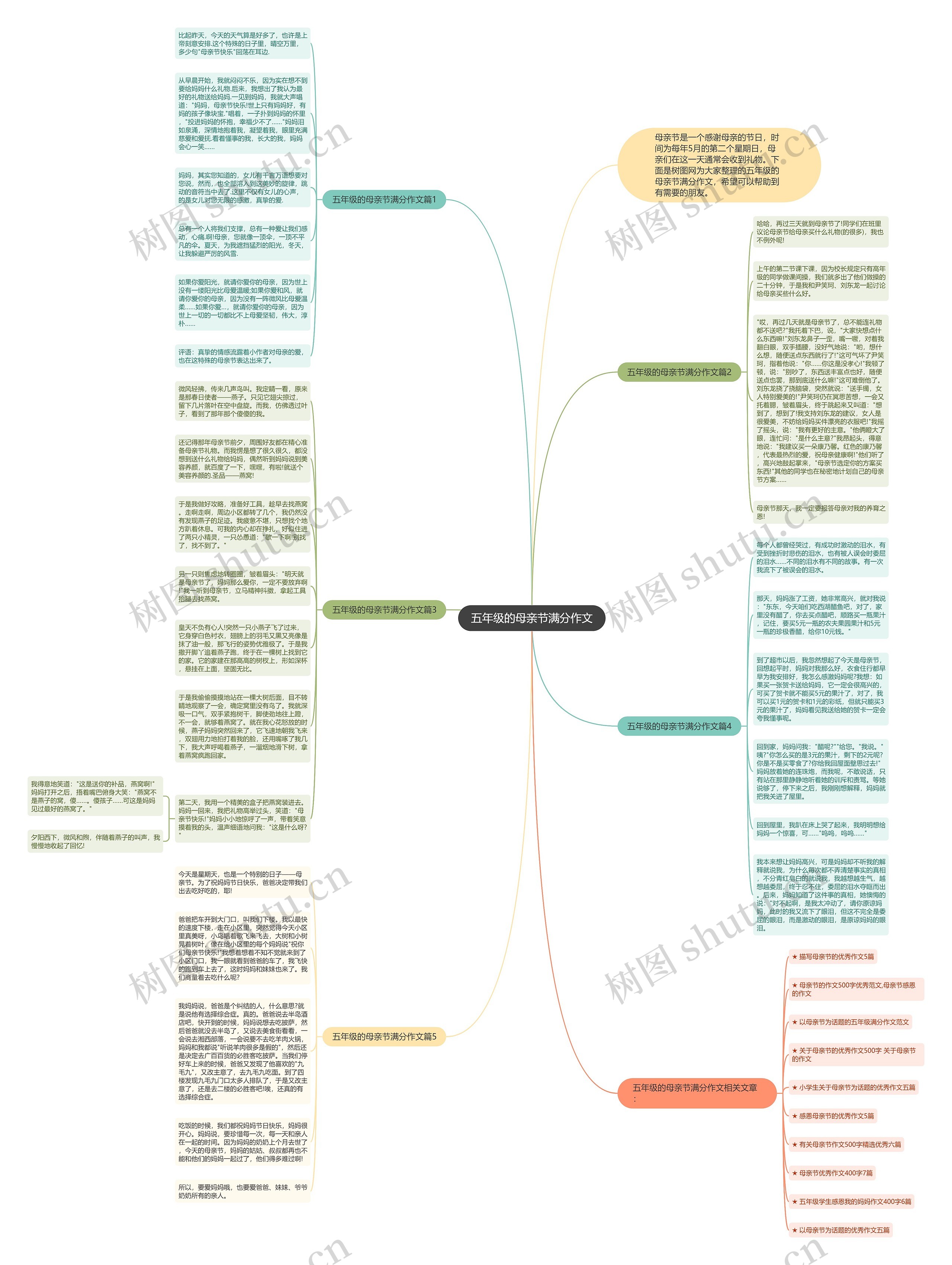 五年级的母亲节满分作文思维导图