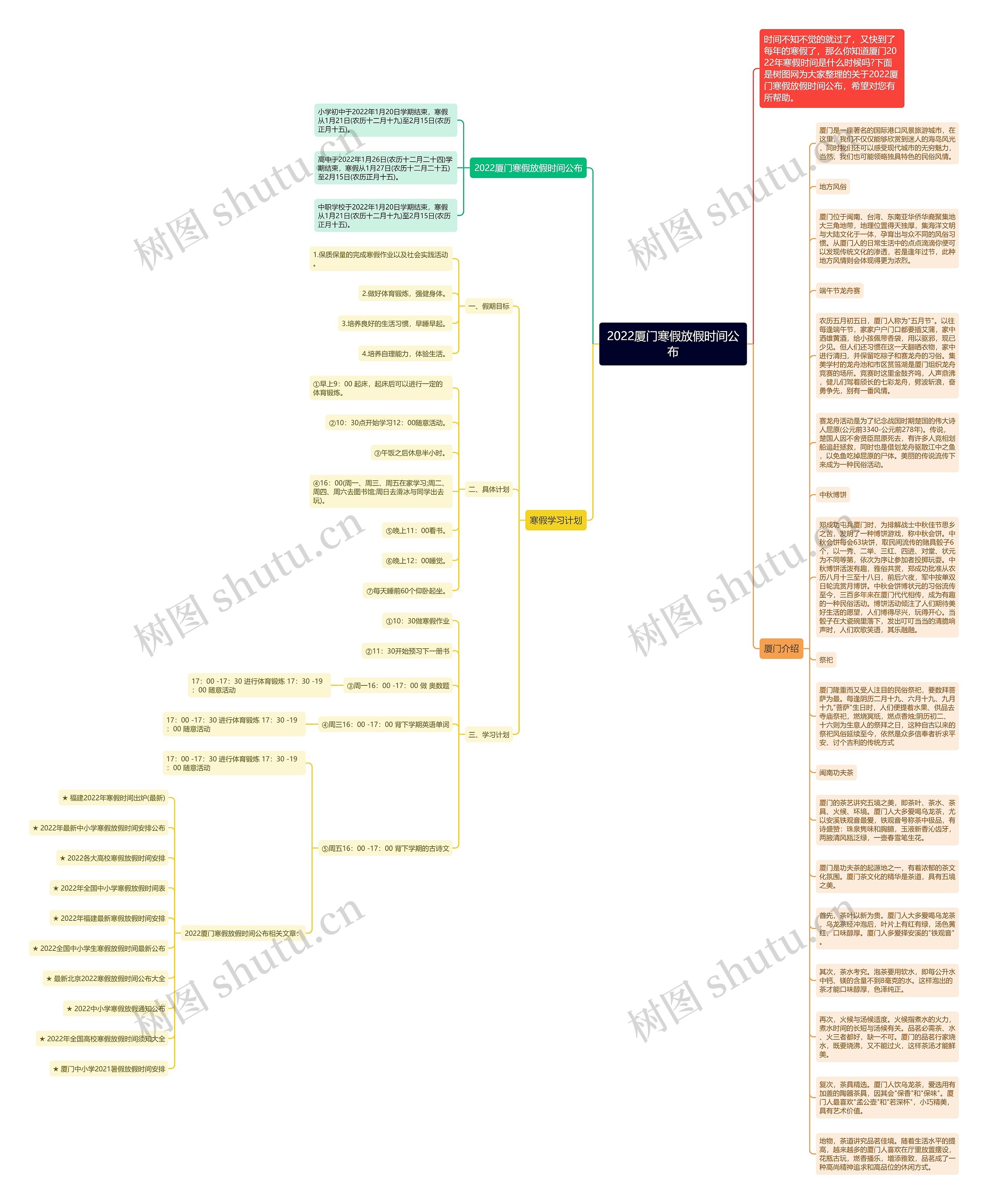 2022厦门寒假放假时间公布思维导图