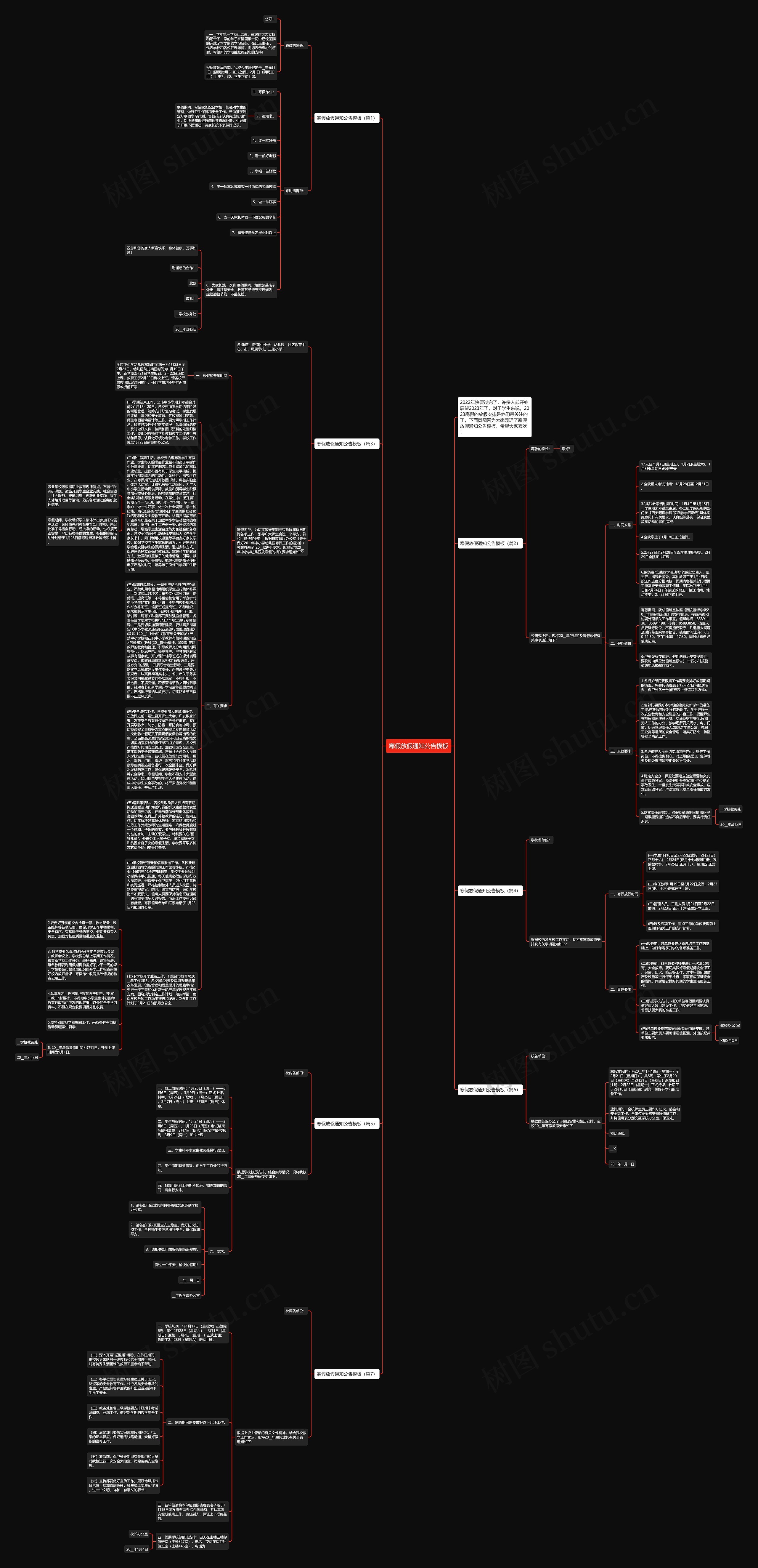 寒假放假通知公告思维导图