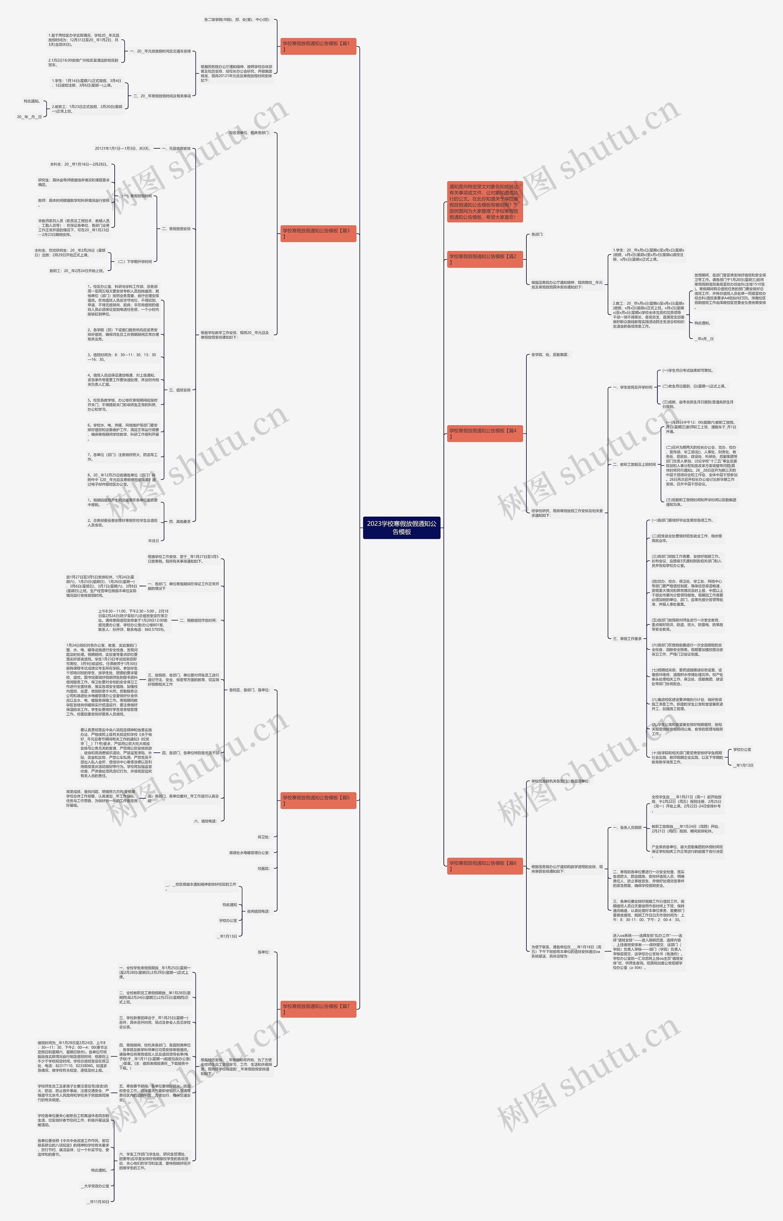 2023学校寒假放假通知公告思维导图