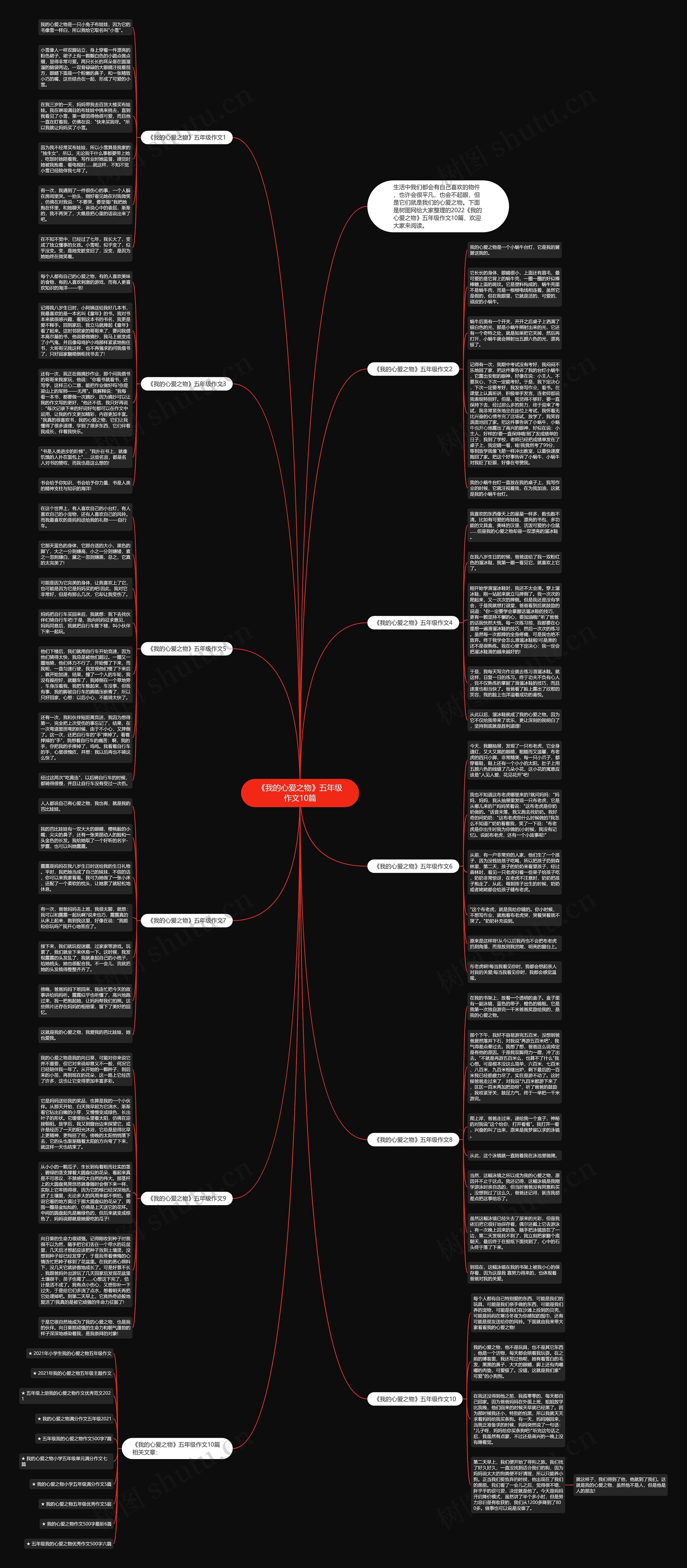 《我的心爱之物》五年级作文10篇思维导图