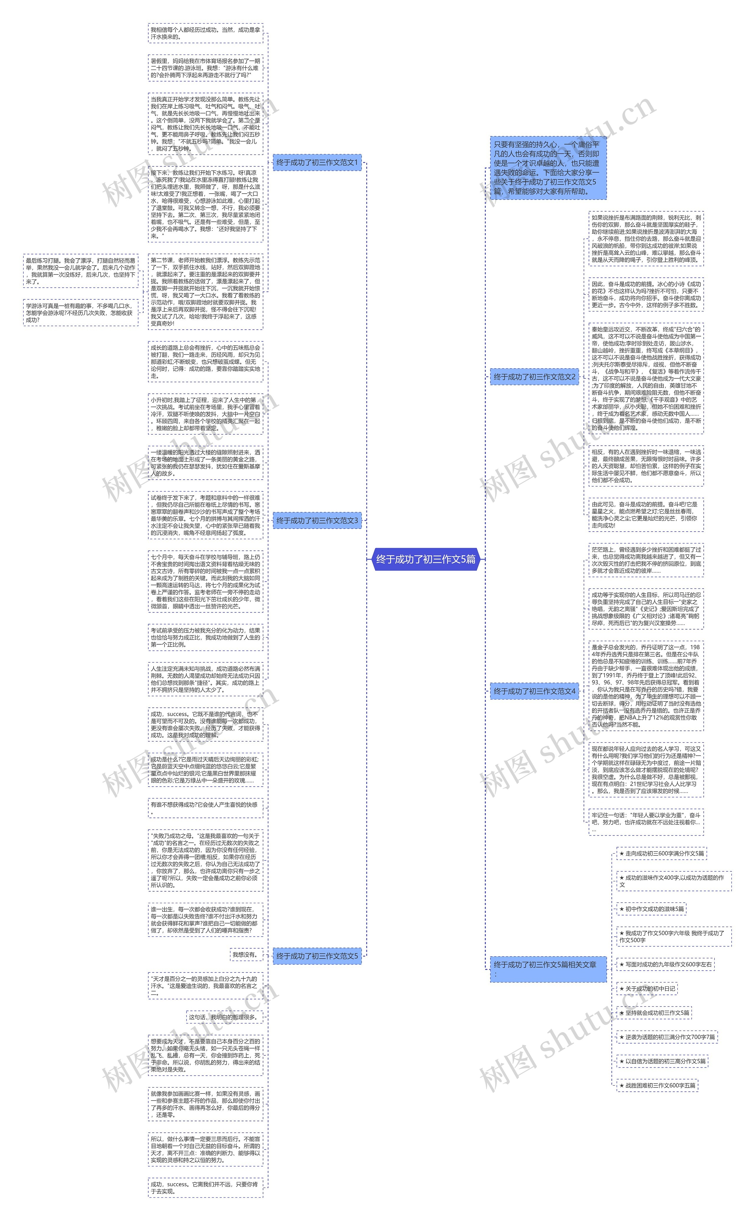 终于成功了初三作文5篇思维导图高清图 终于成功了初三作文5篇思维导图