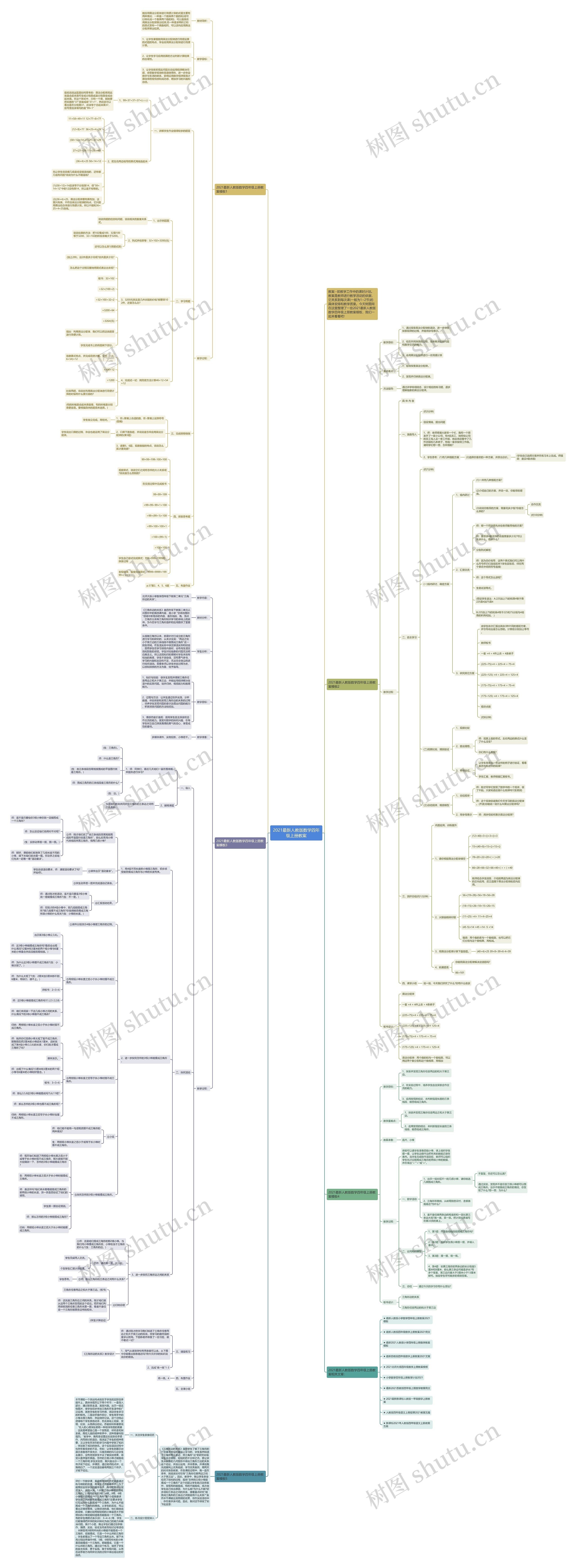2021最新人教版数学四年级上册教案思维导图