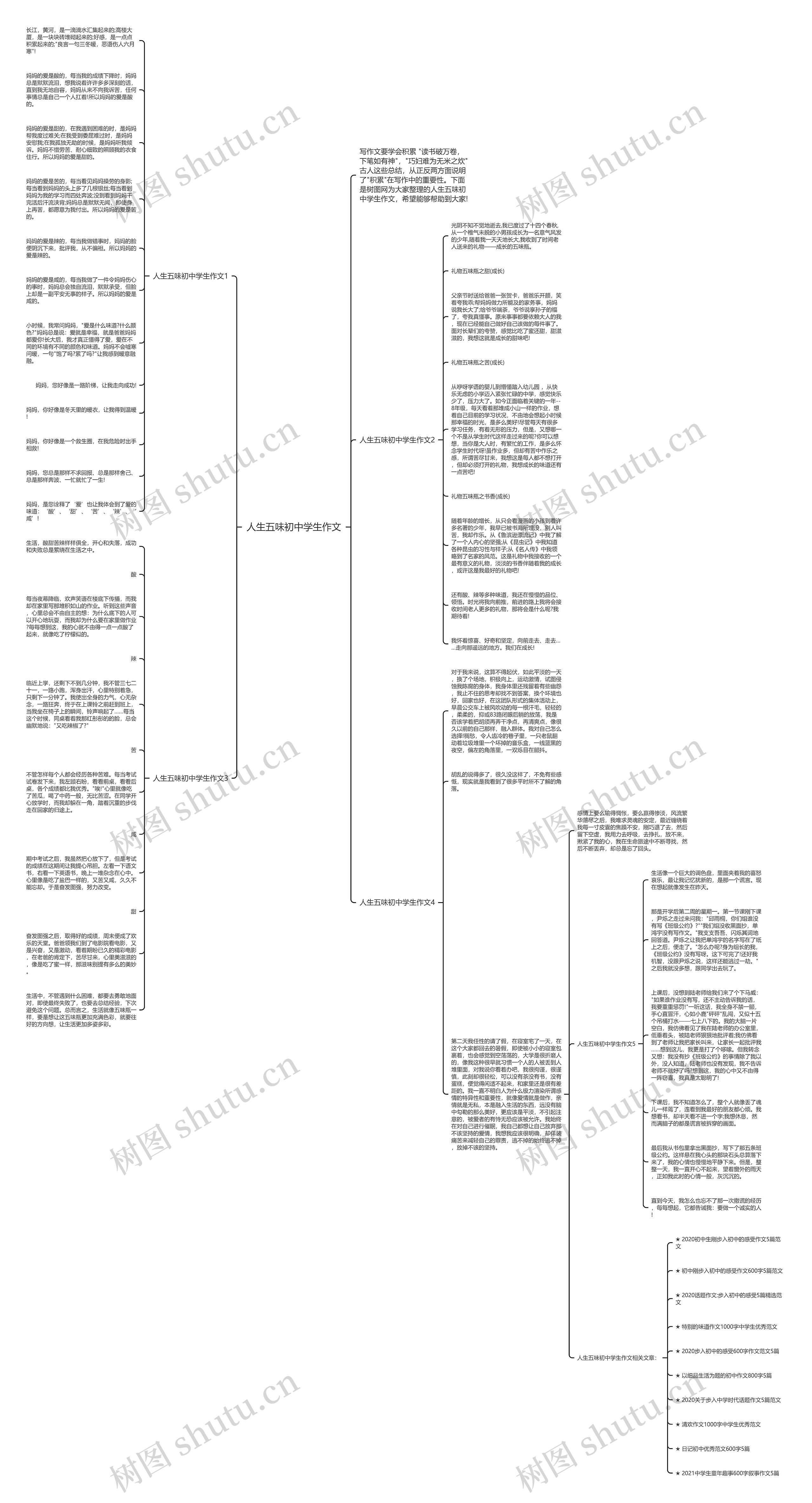 人生五味初中学生作文思维导图