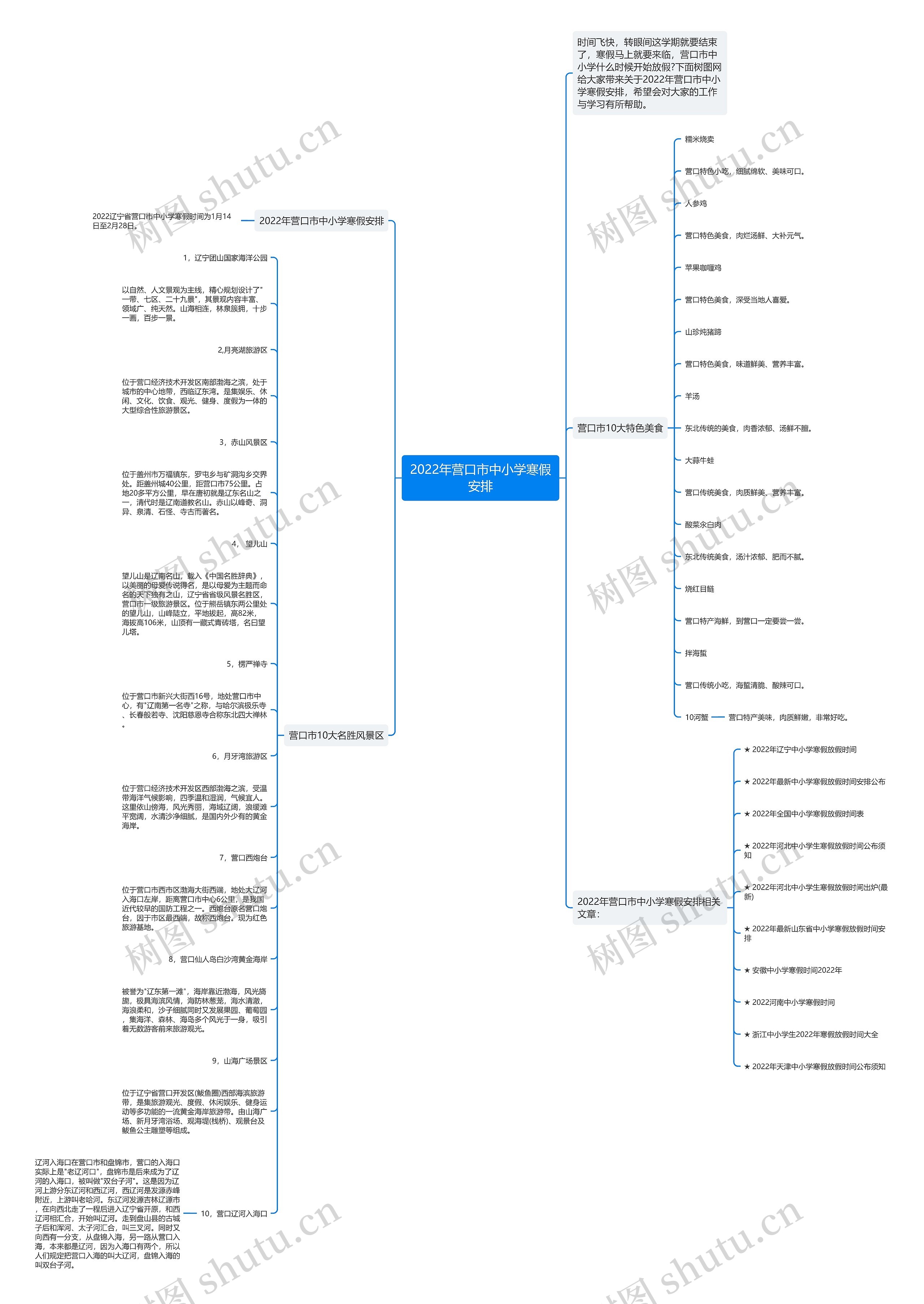2022年营口市中小学寒假安排思维导图