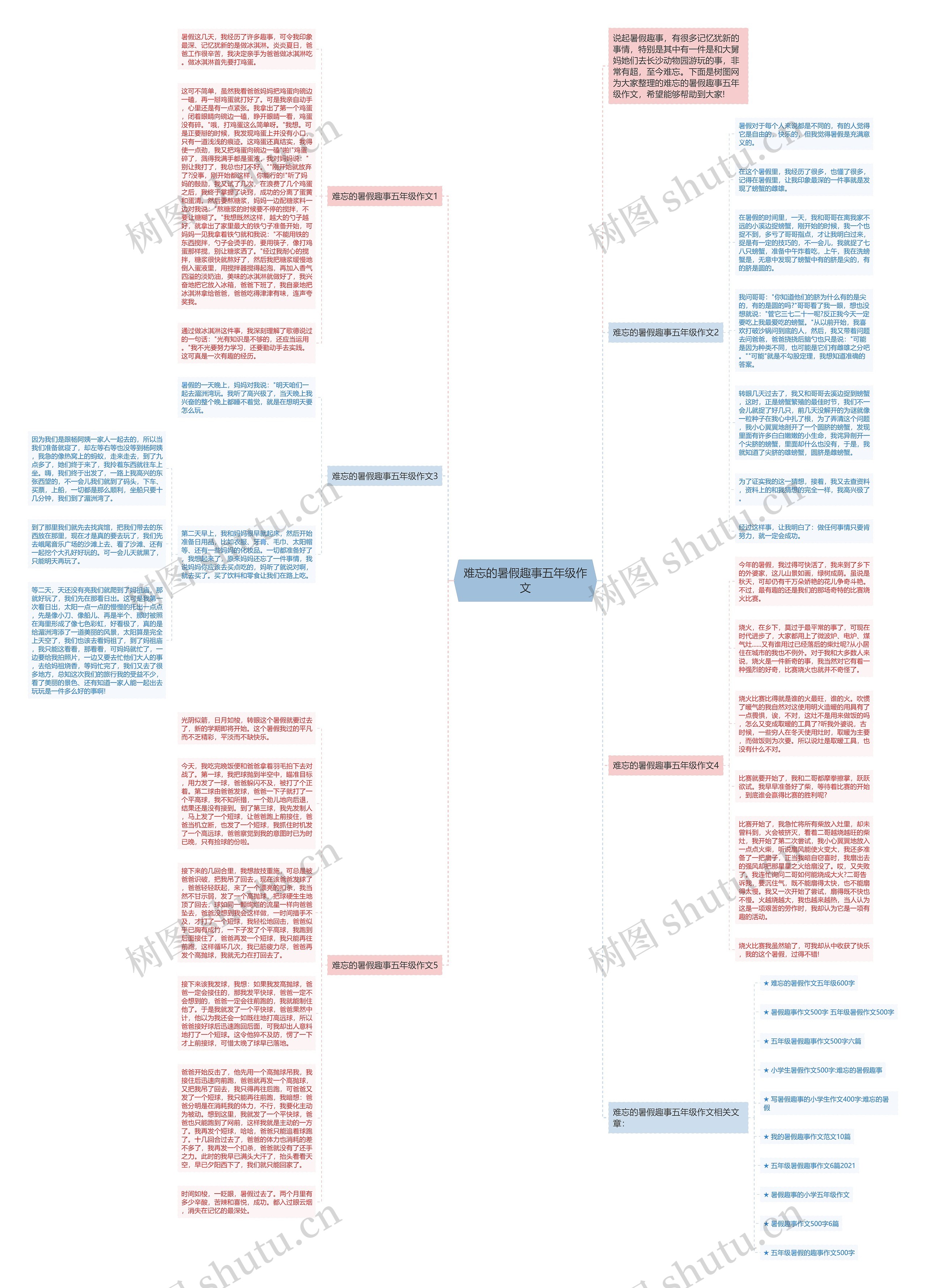 难忘的暑假趣事五年级作文思维导图