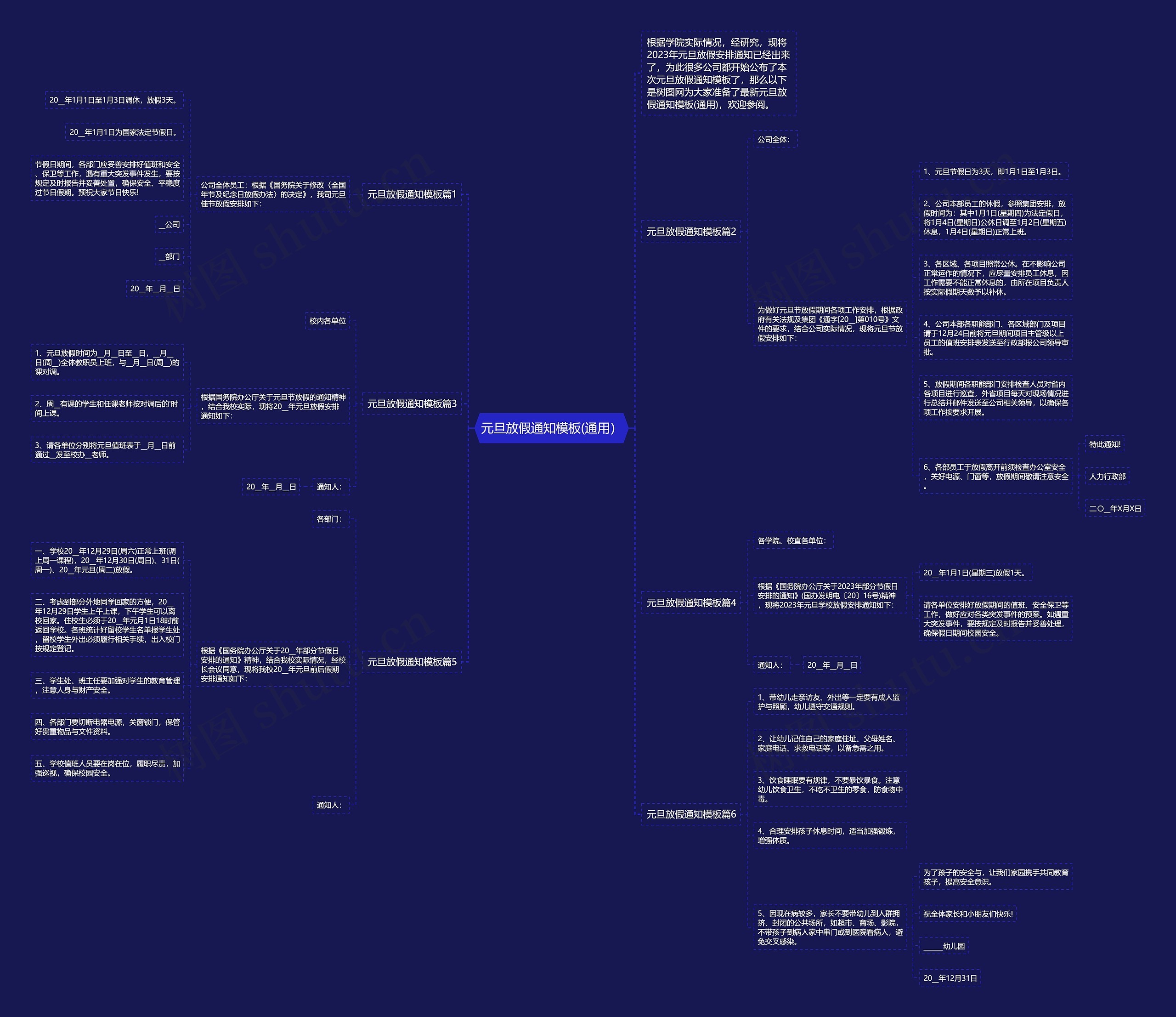 元旦放假通知(通用）思维导图