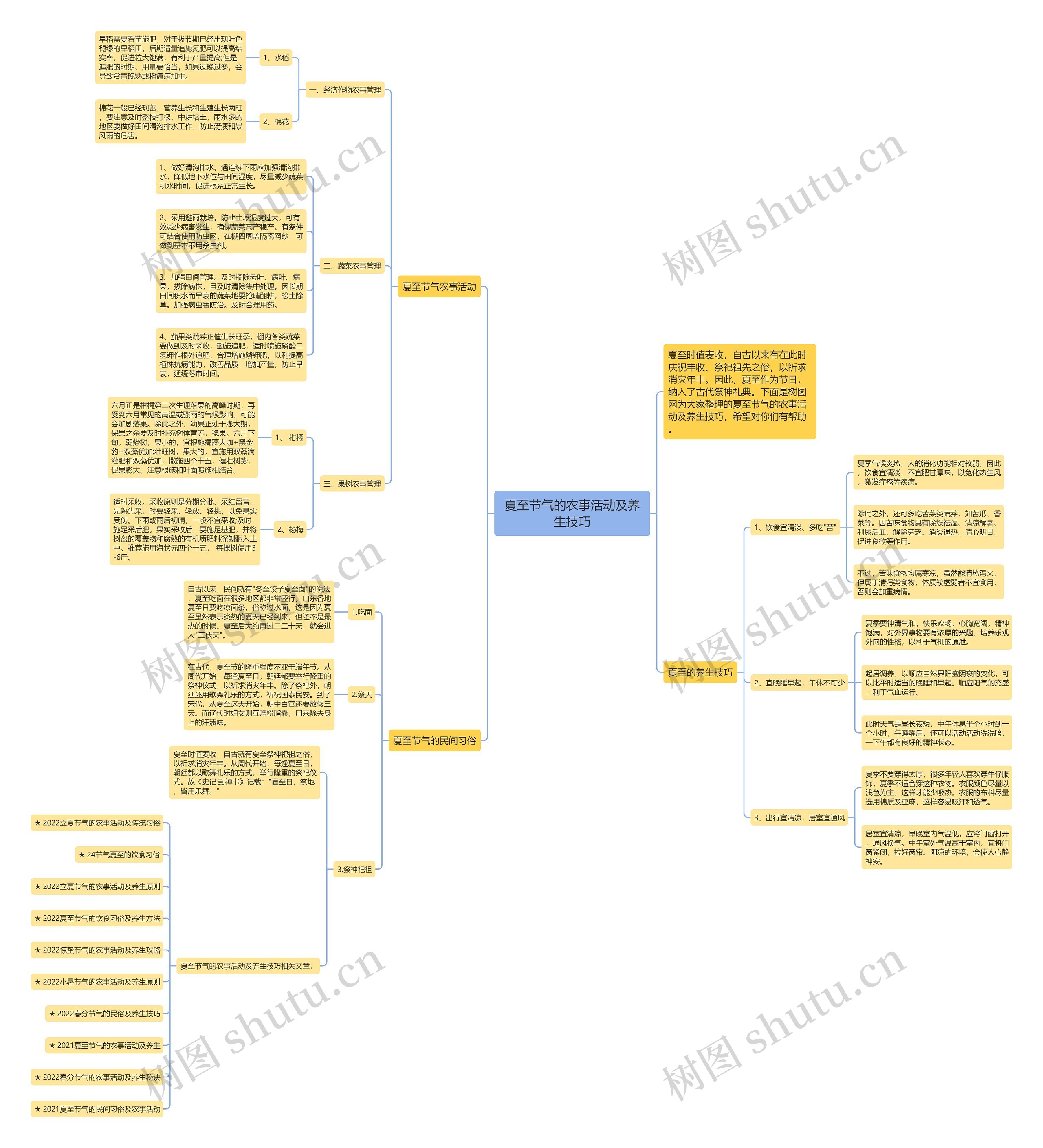 夏至节气的农事活动及养生技巧思维导图
