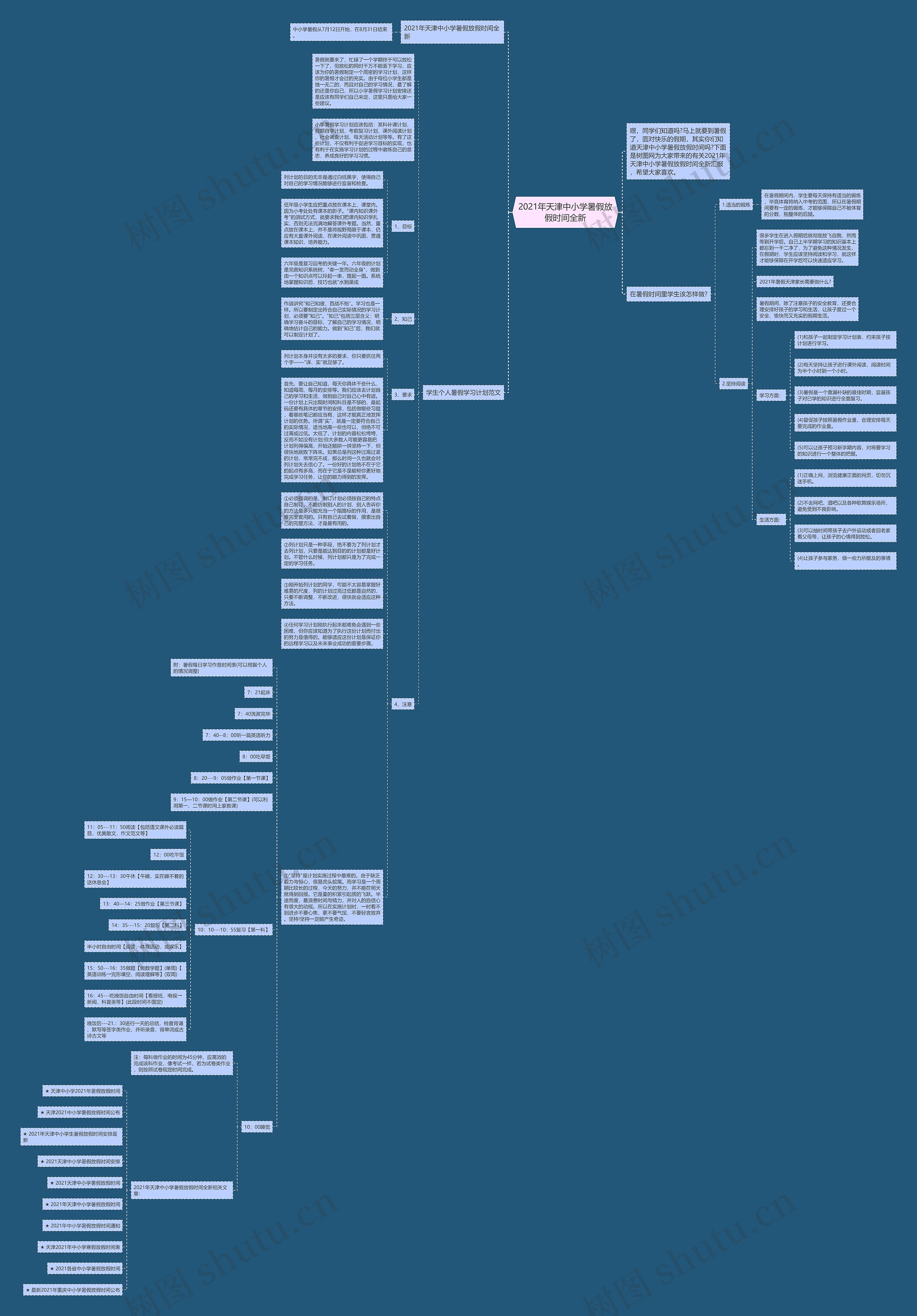2021年天津中小学暑假放假时间全新思维导图