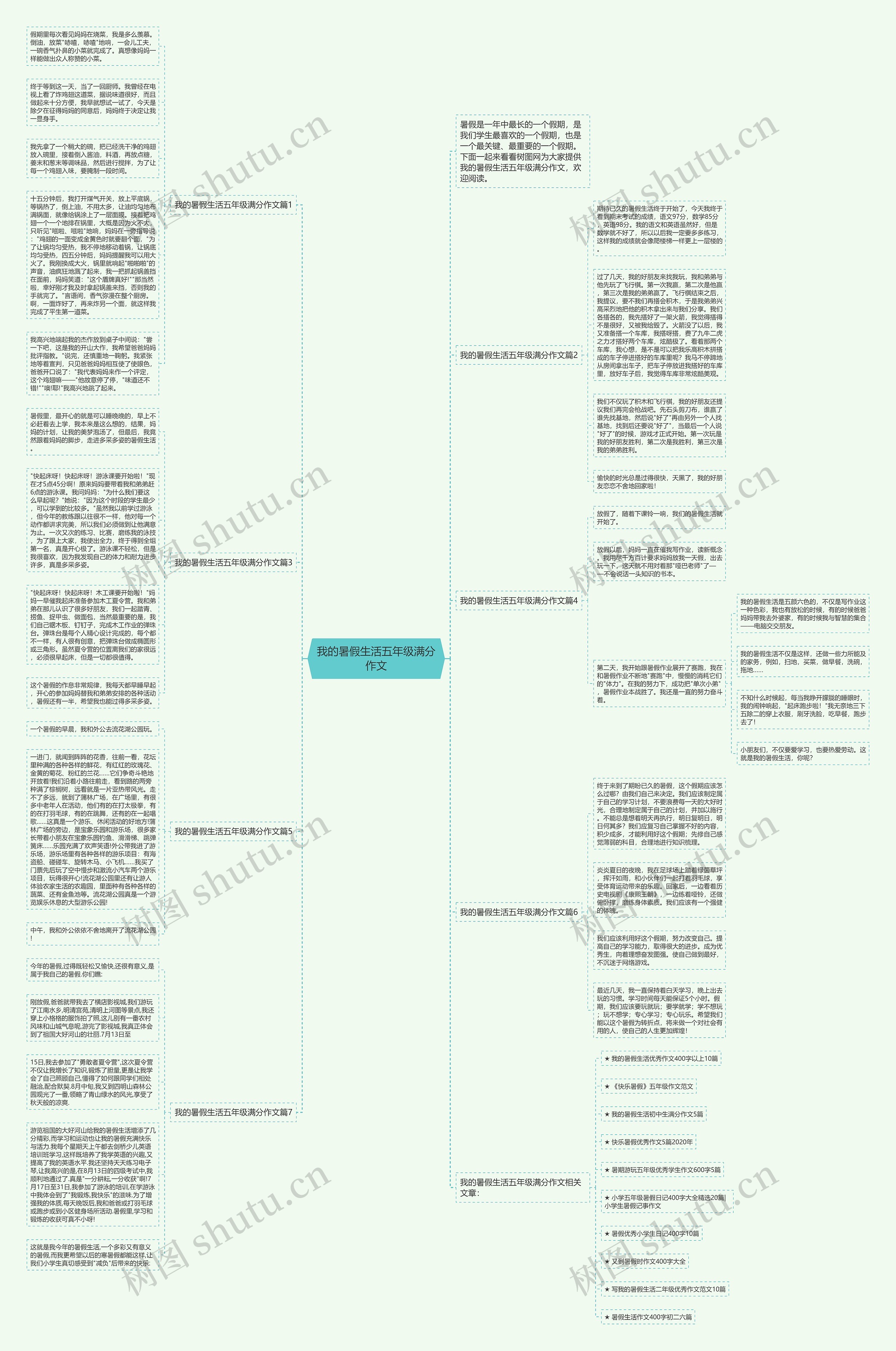 我的暑假生活五年级满分作文思维导图