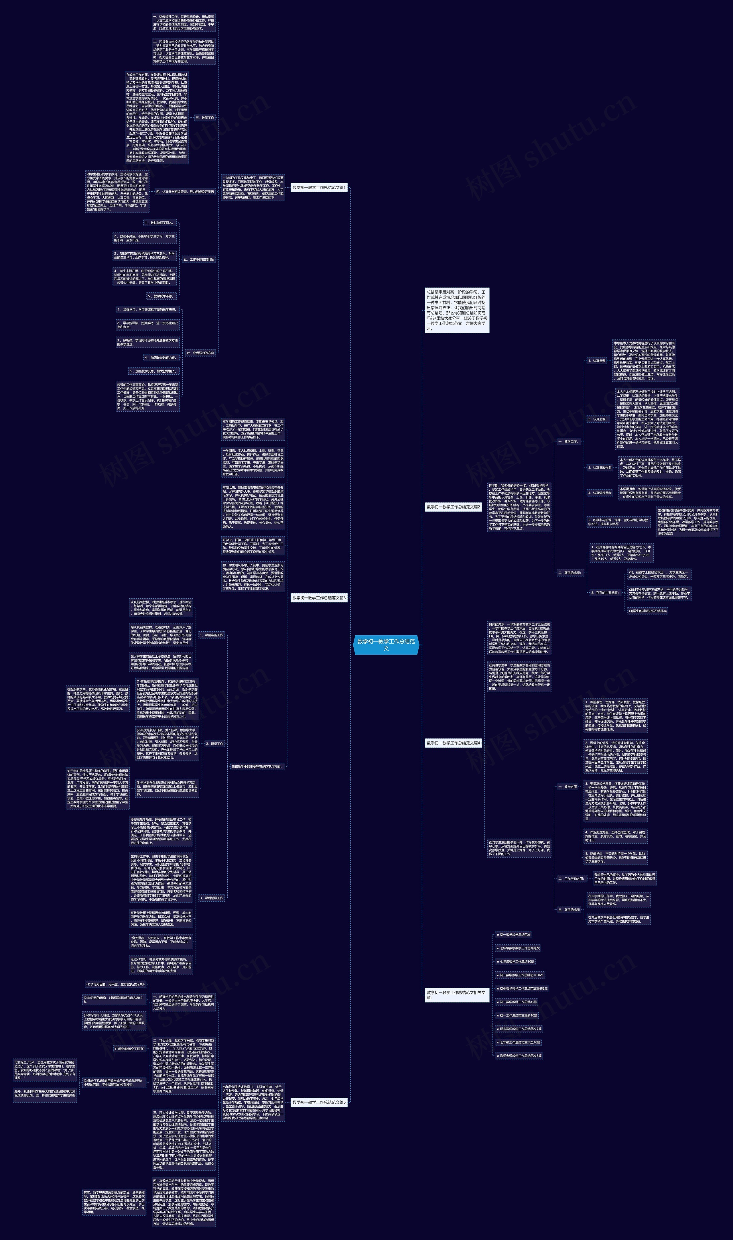 数学初一教学工作总结范文思维导图