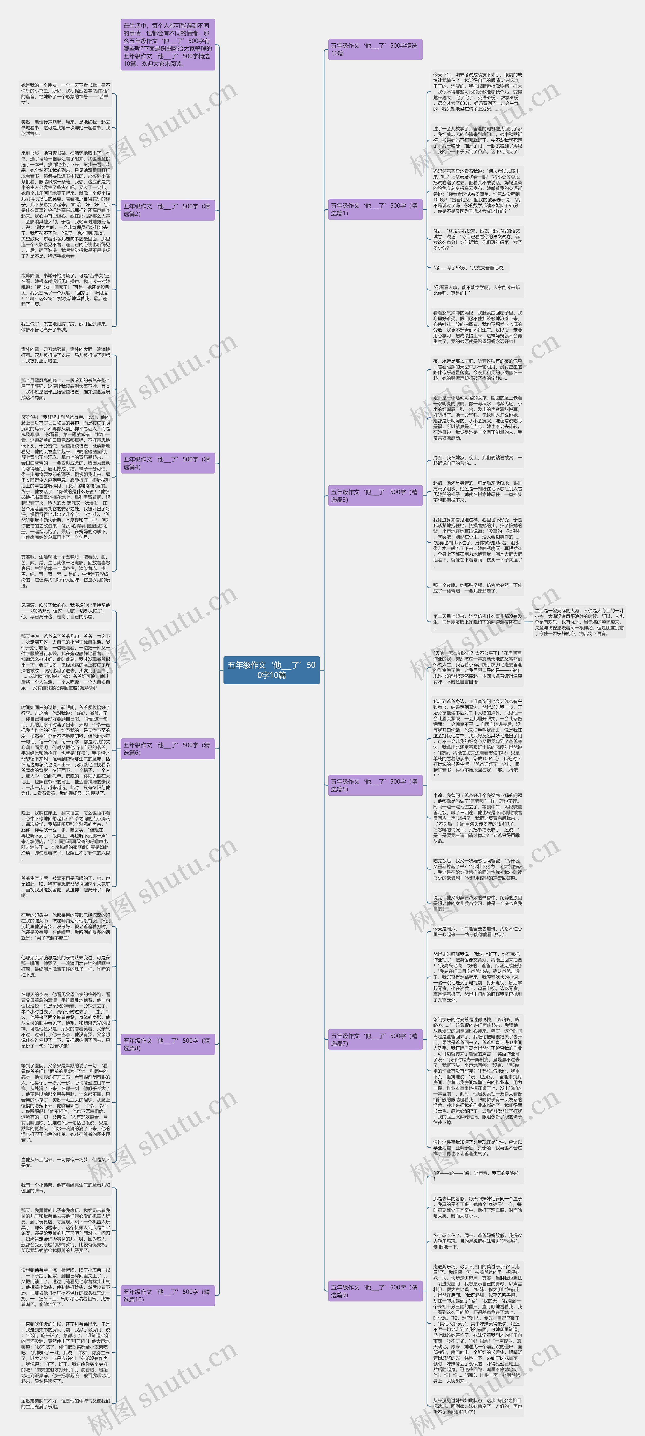 五年级作文‘他___了’500字10篇思维导图