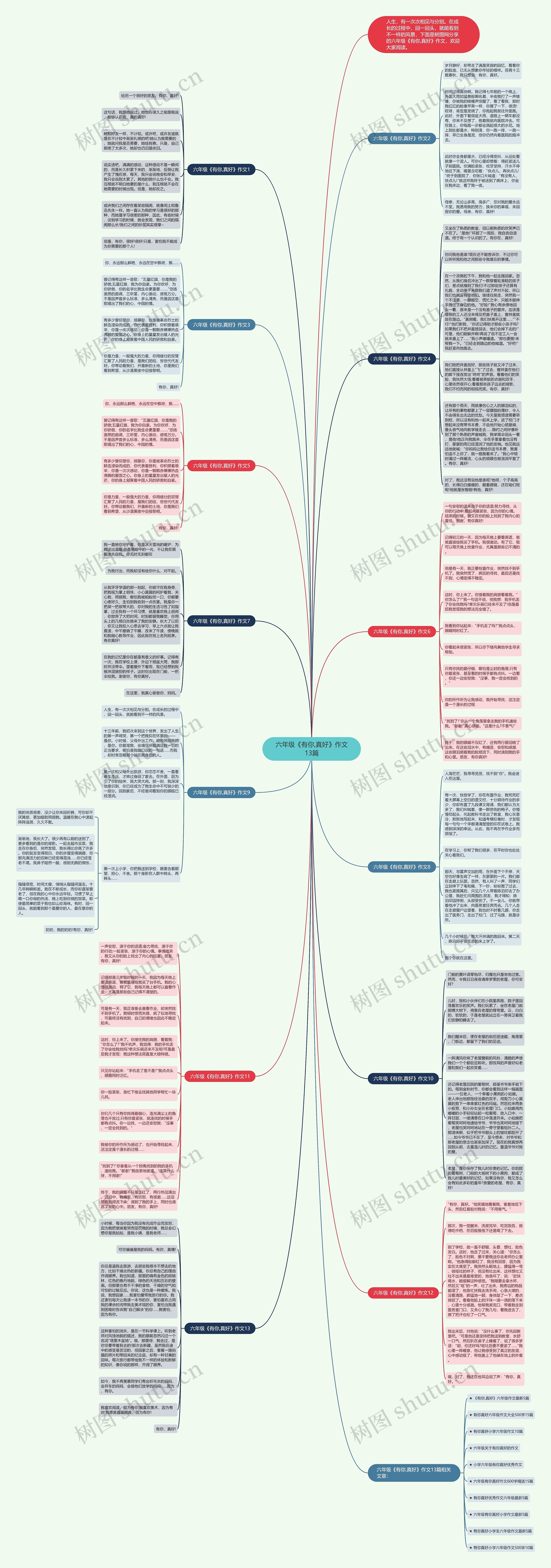 六年级《有你,真好》作文13篇思维导图