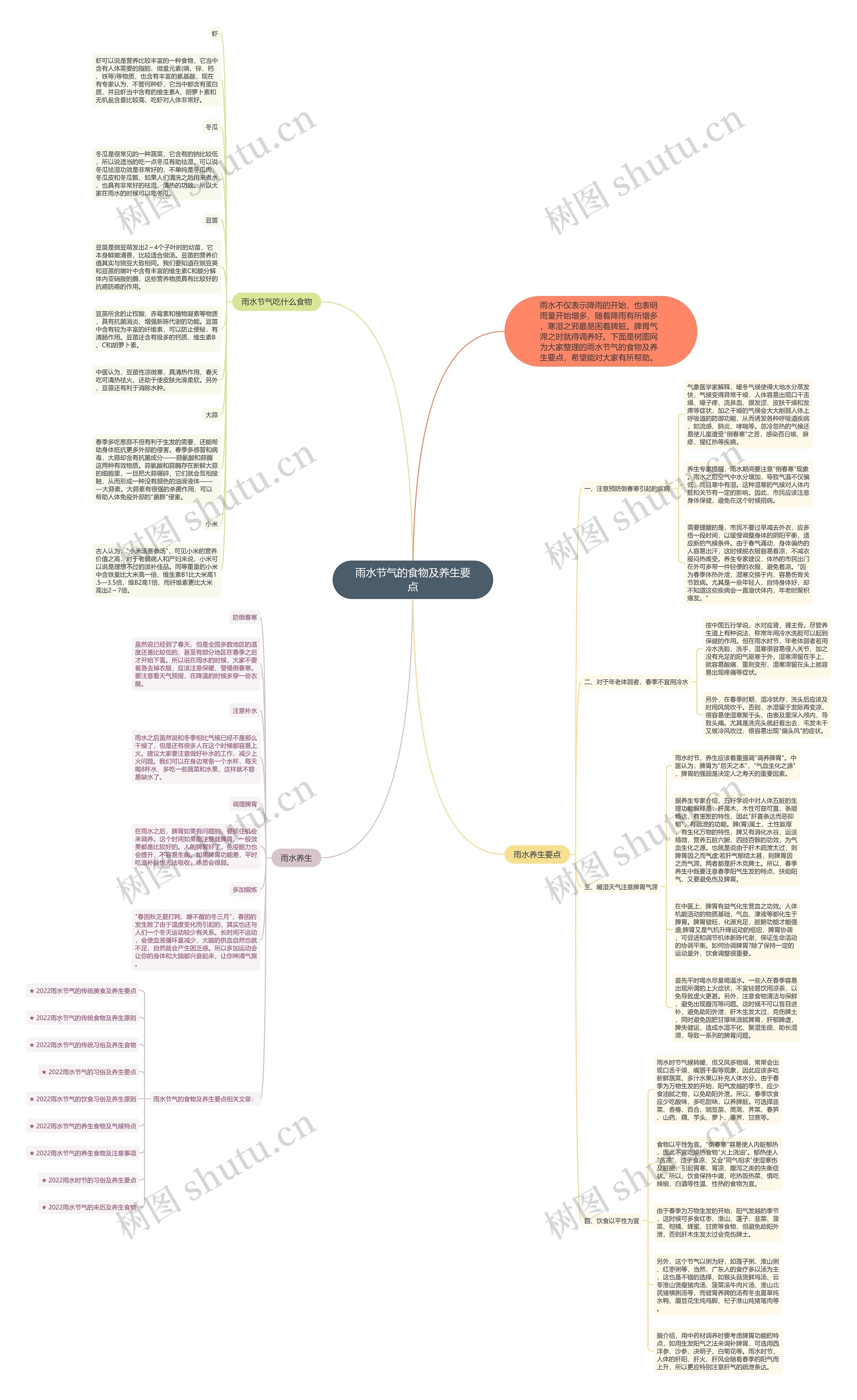 雨水节气的食物及养生要点思维导图