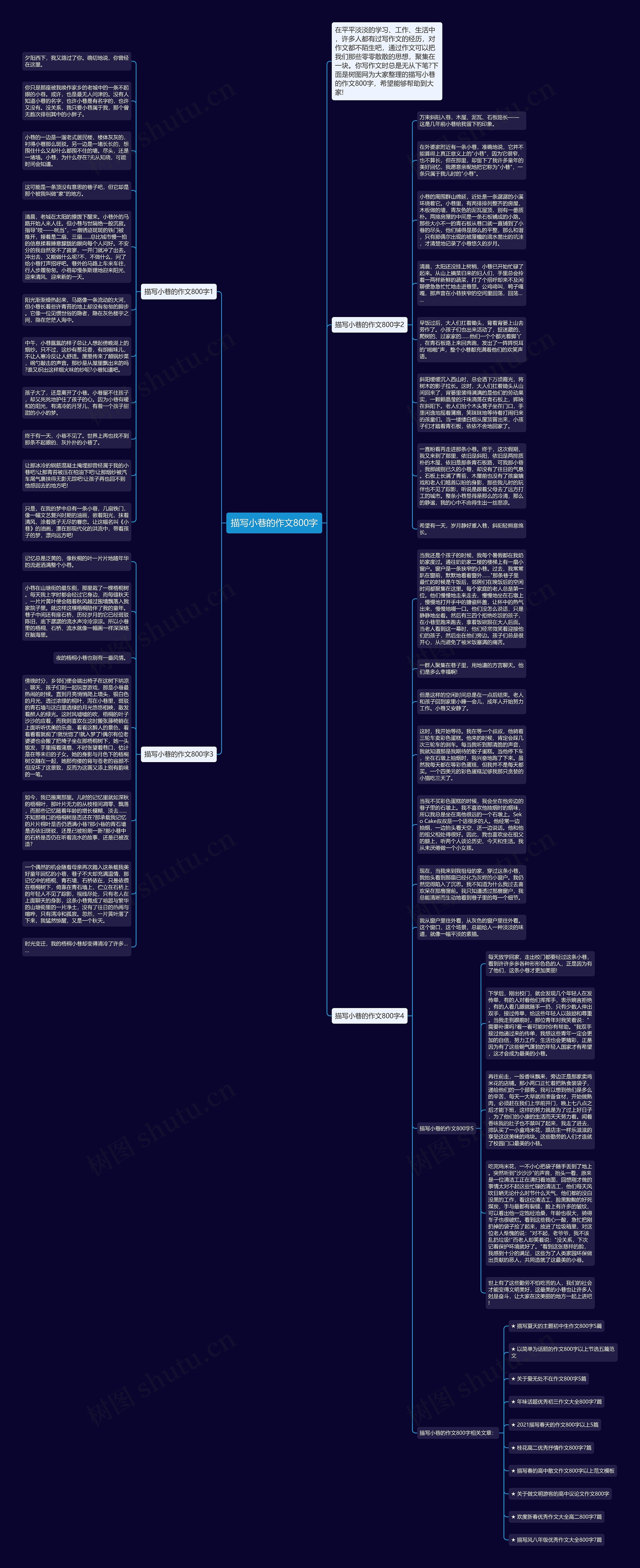 描写小巷的作文800字思维导图