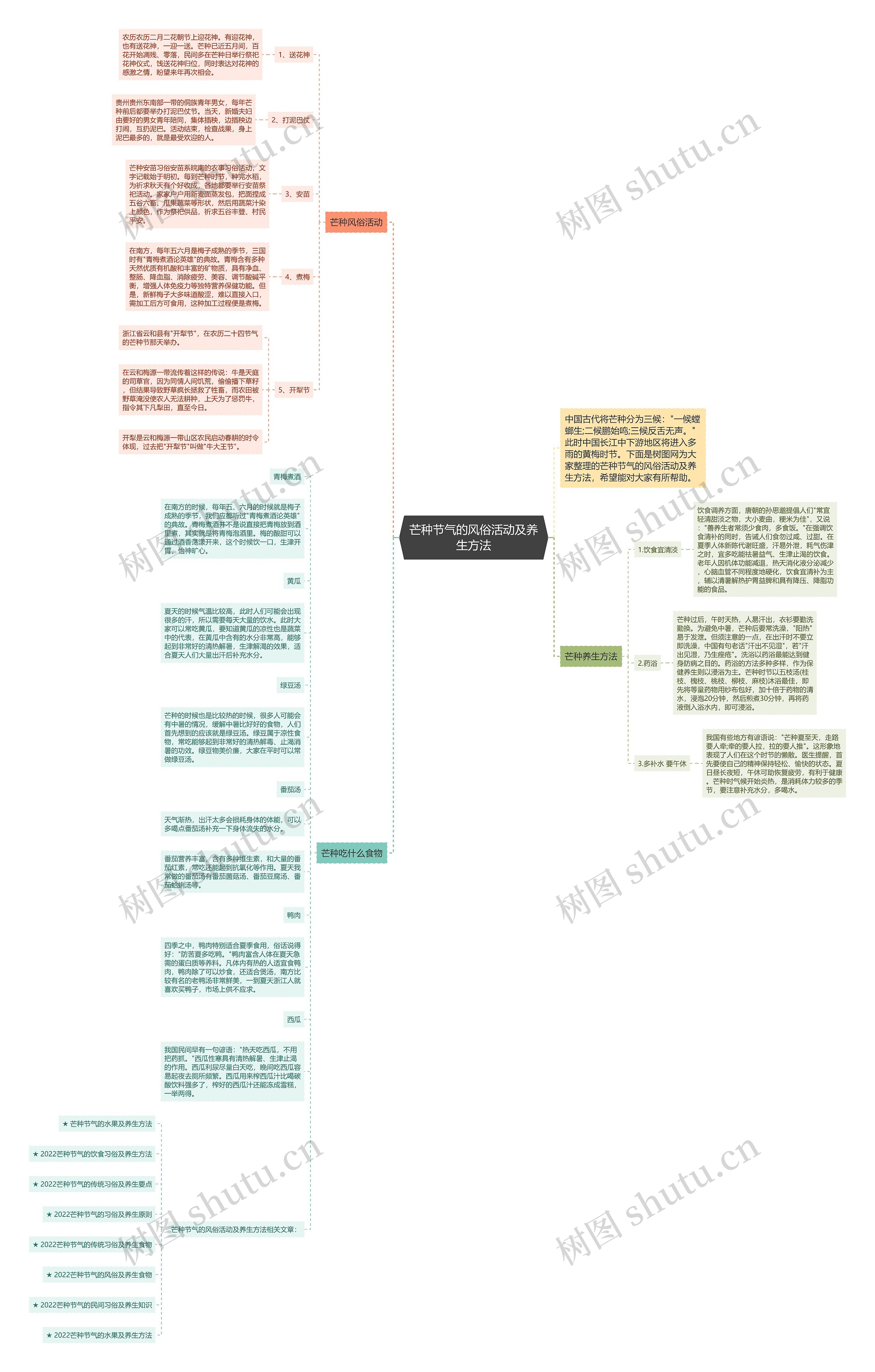 芒种节气的风俗活动及养生方法思维导图