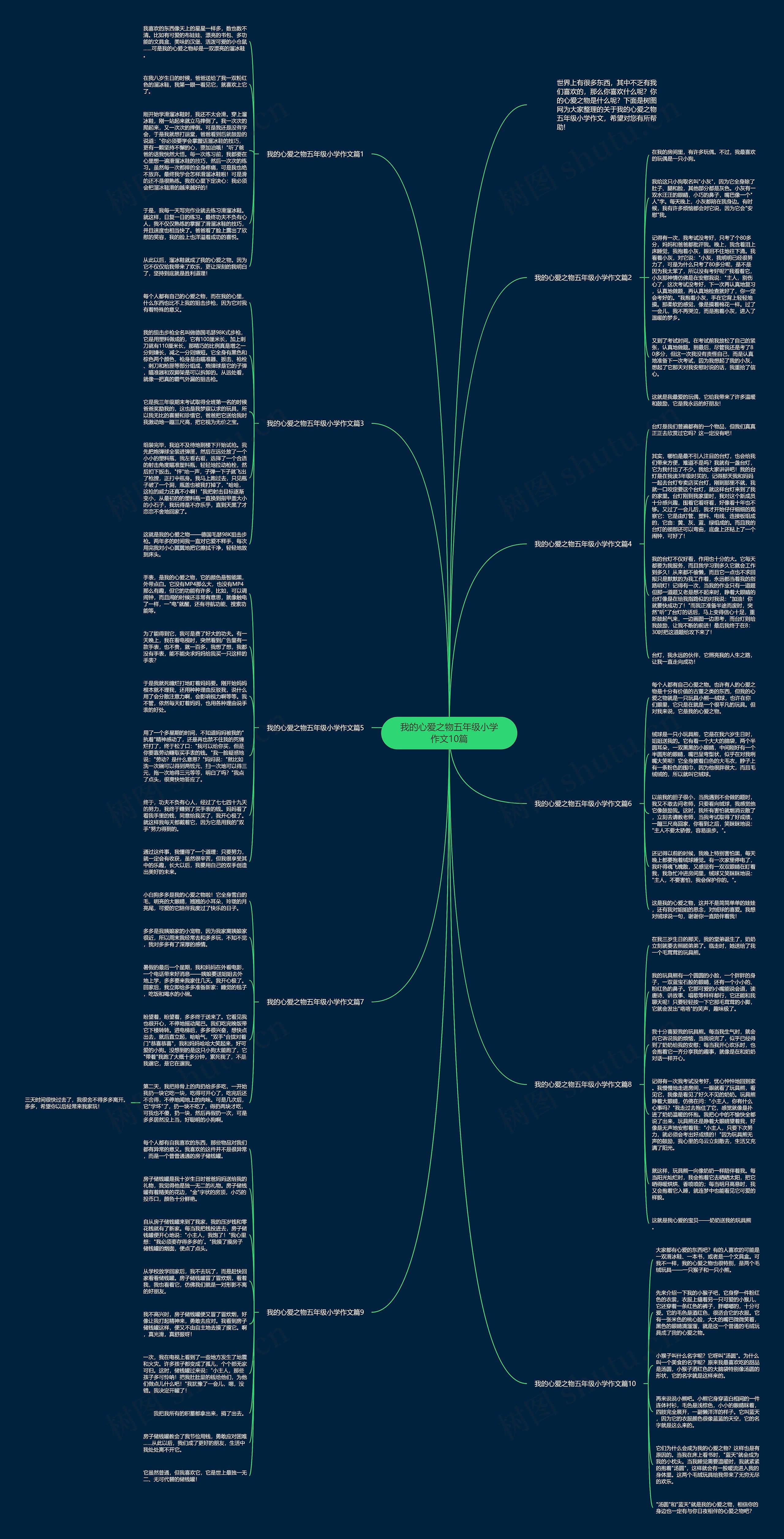 我的心爱之物五年级小学作文10篇思维导图