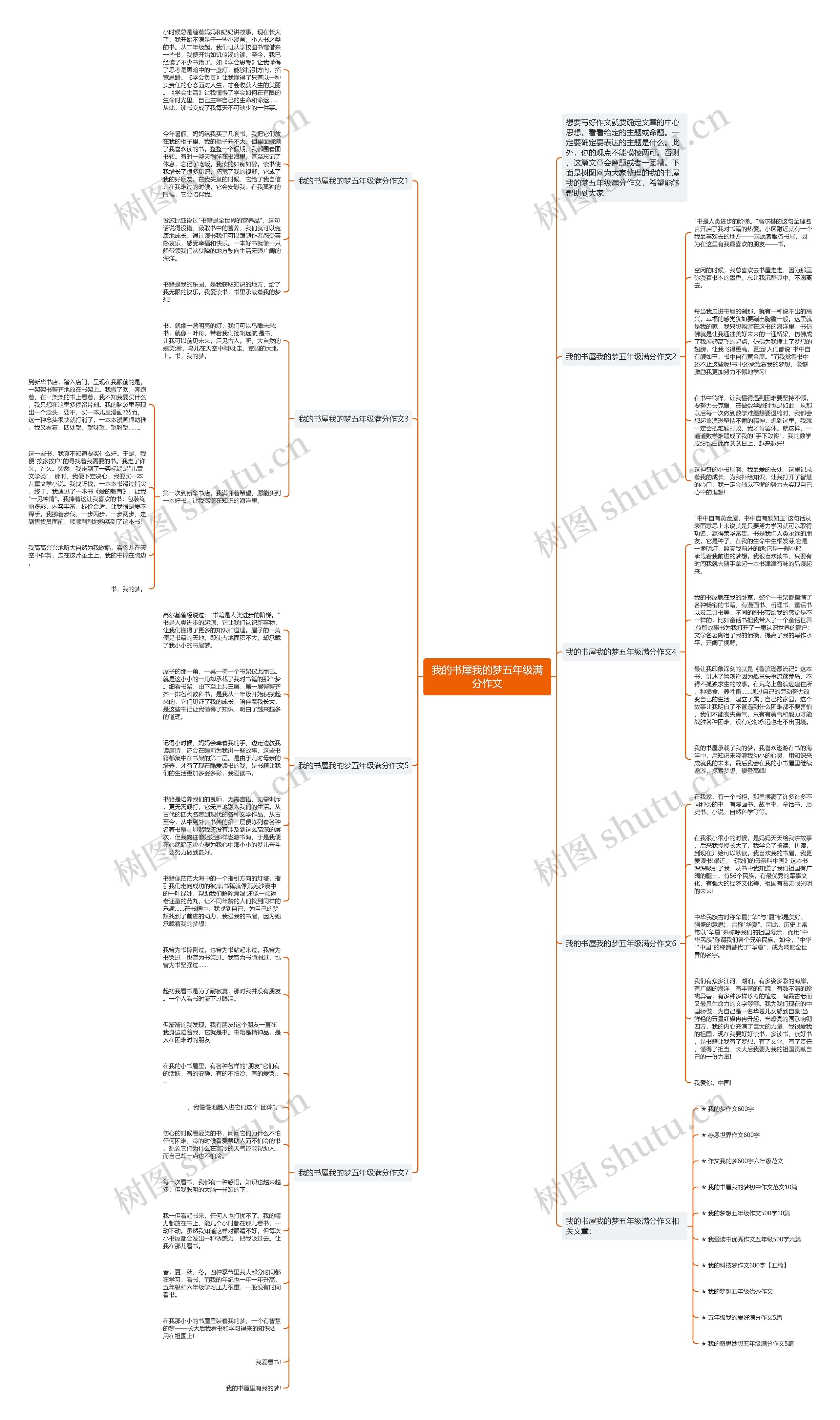 我的书屋我的梦五年级满分作文思维导图