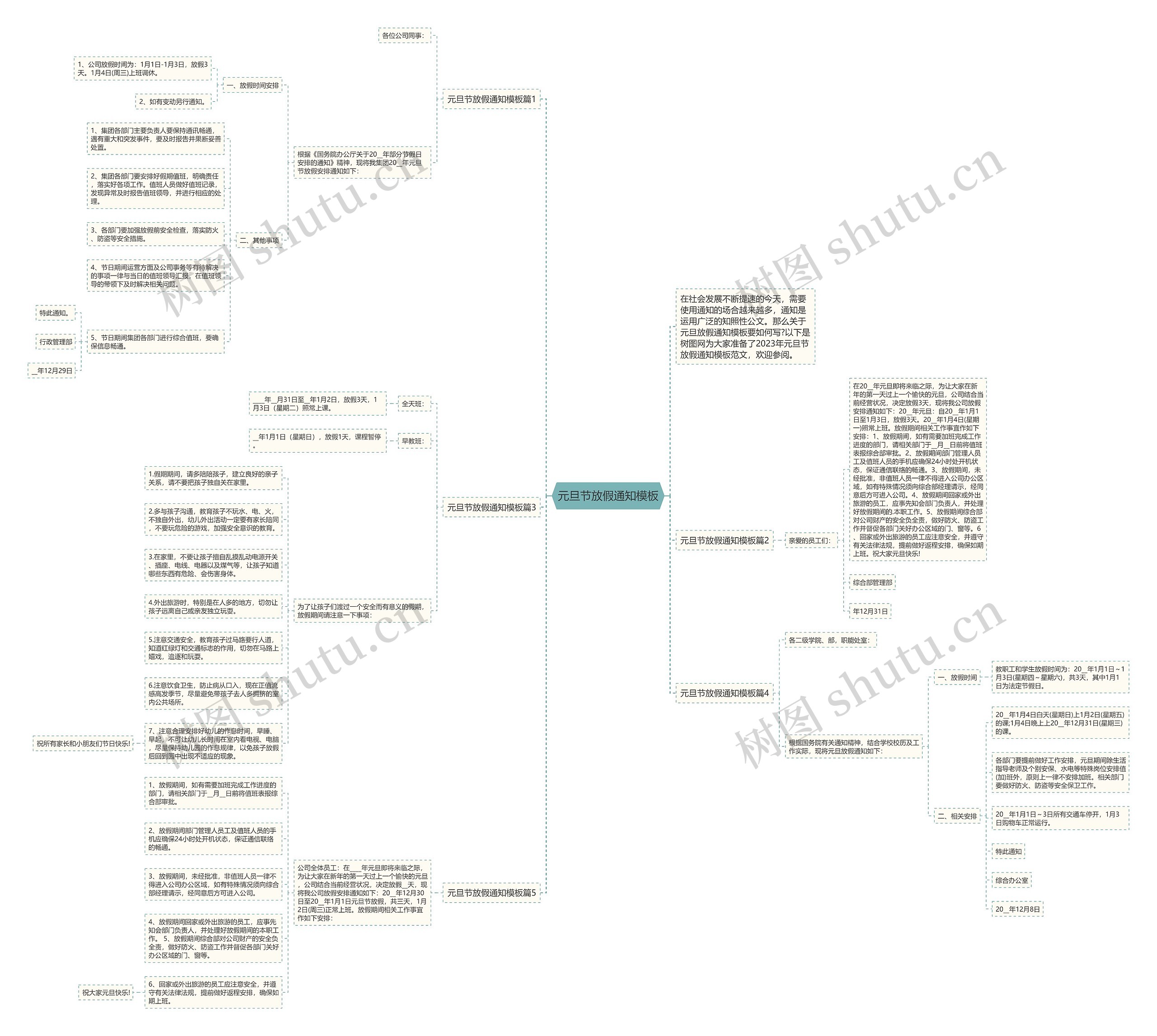 元旦节放假通知思维导图
