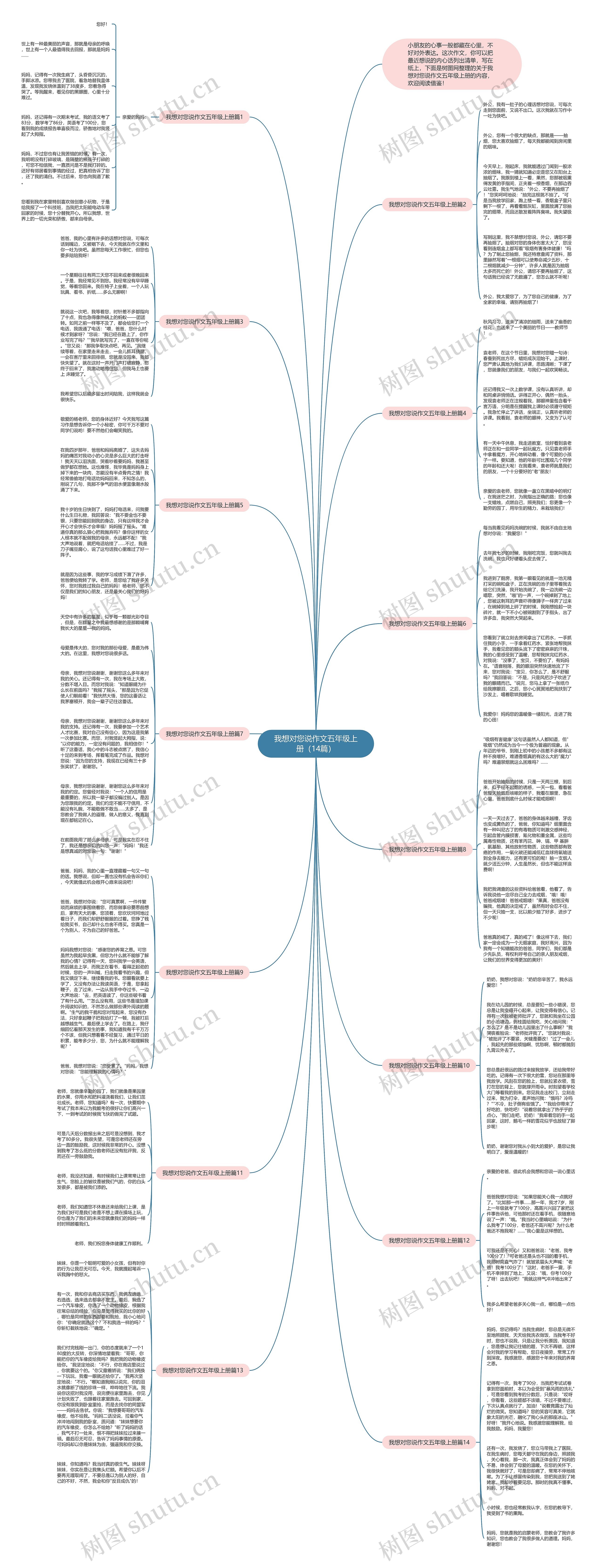 我想对您说作文五年级上册（14篇）思维导图