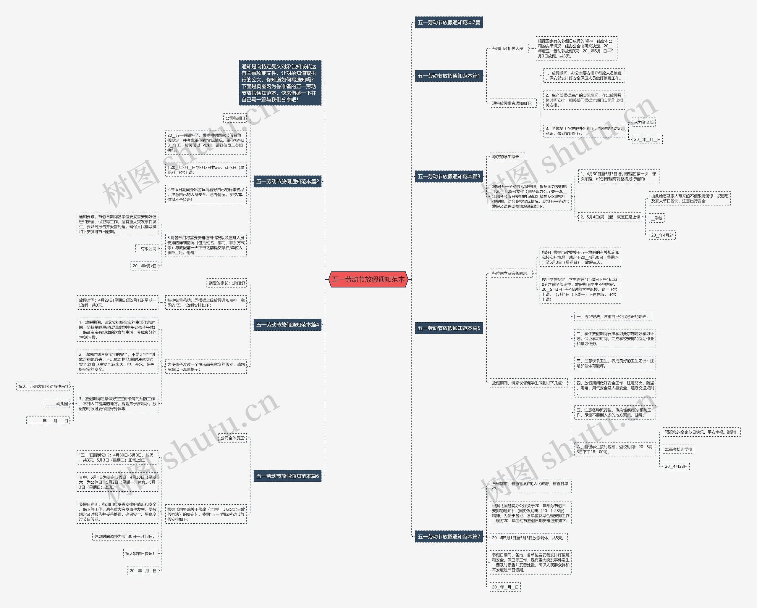 五一劳动节放假通知范本思维导图高清图 五一劳动节放假通知范本思维导图