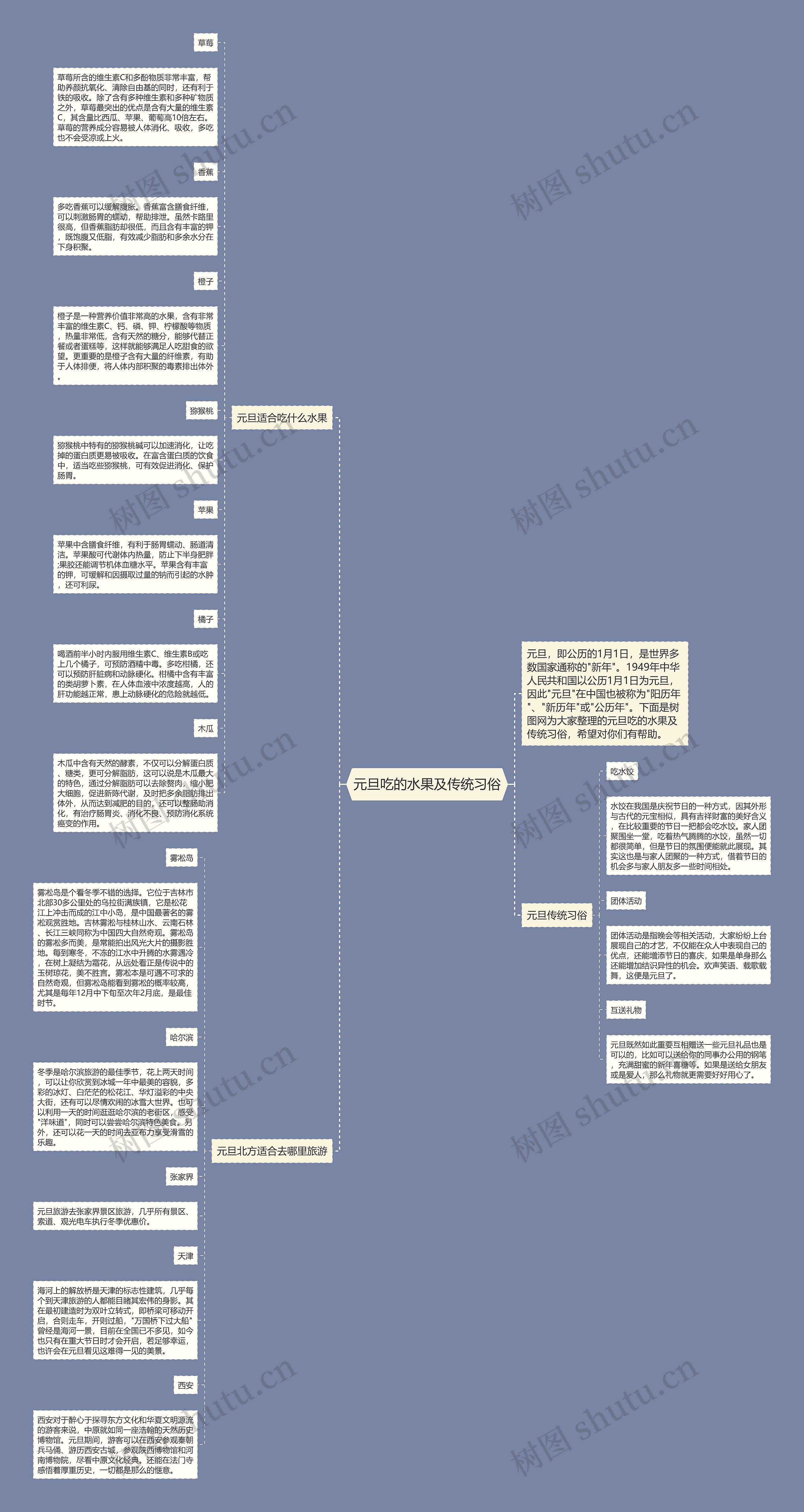 元旦吃的水果及传统习俗思维导图