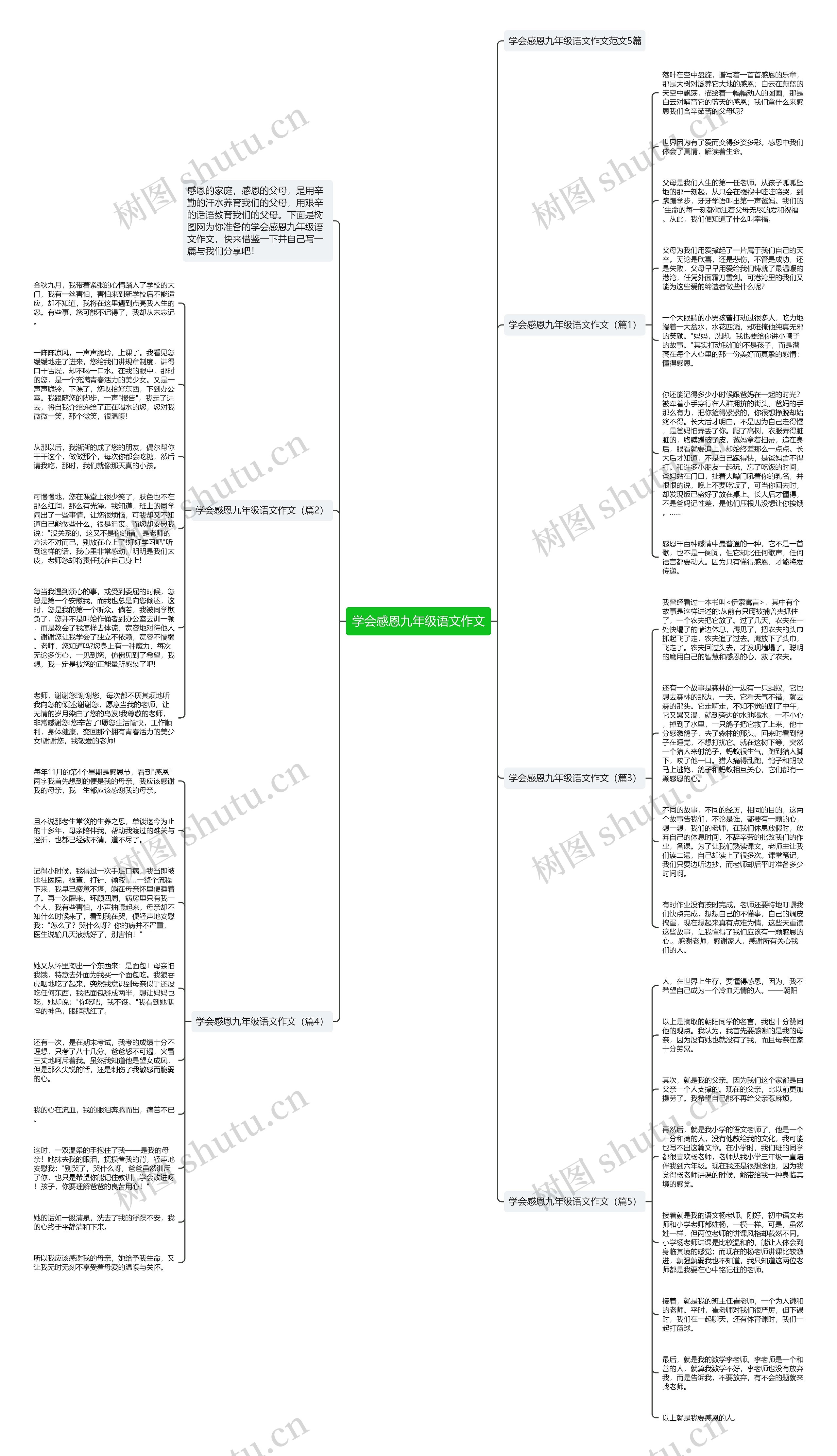 学会感恩九年级语文作文思维导图