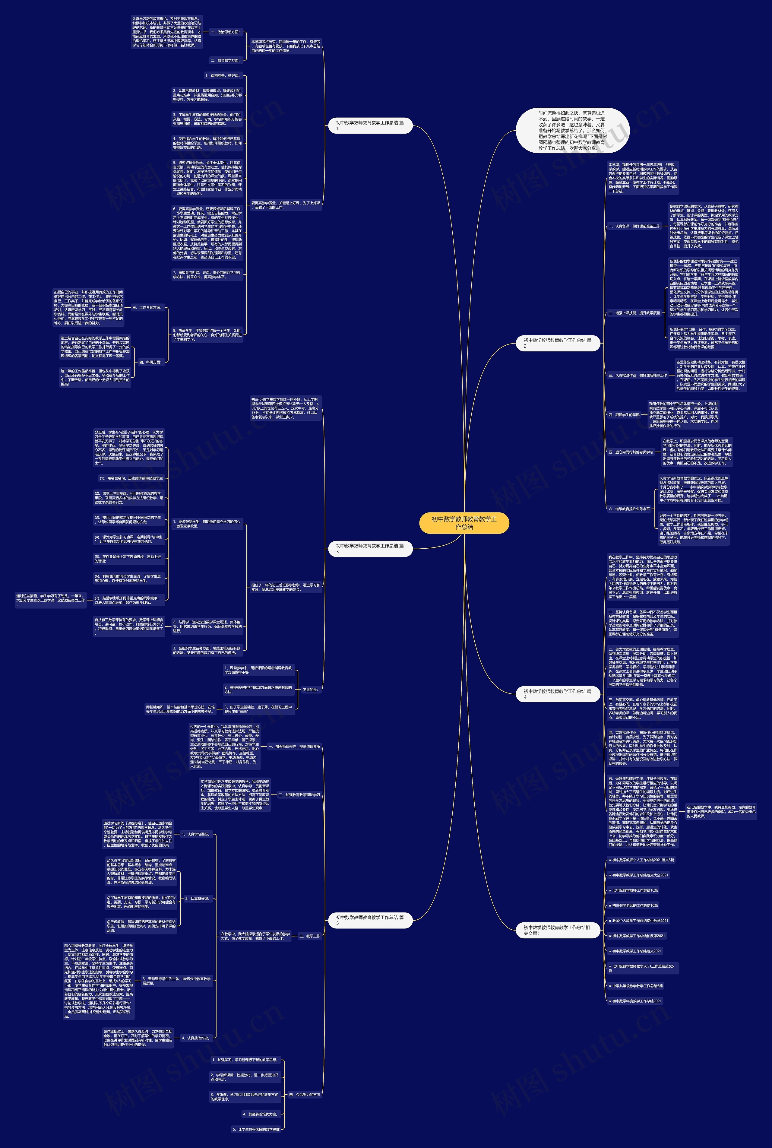 初中数学教师教育教学工作总结思维导图